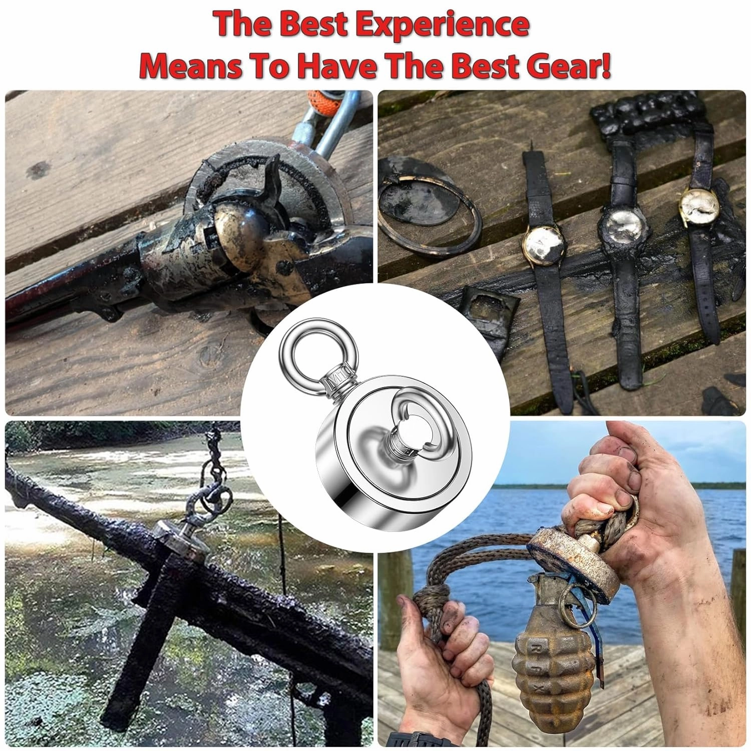 FINDMAG Double Sided Magnet Fishing Kit with Rope, Fishing Magnets 1000 lbs Pulling Force Magnet Fishing Kit for Retrieving Items in River, Lake, Beach, Lawn, 2.95" Diameter
