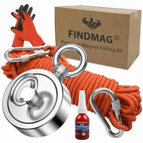 FINDMAG Double Sided Magnet Fishing Kit with Rope, Fishing Magnets 1000 lbs Pulling Force Magnet Fishing Kit for Retrieving Items in River, Lake, Beach, Lawn, 2.95" Diameter
