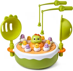 Fishing Dinosaur Toys for Kids Aged 3 4 5, Magnetic Fishing Game Toddles, Rotating Board Toys Educational Toy for Kid, Toy Set with Dinosaur, Poles,Nets, Board, Multiple Playing Party Game