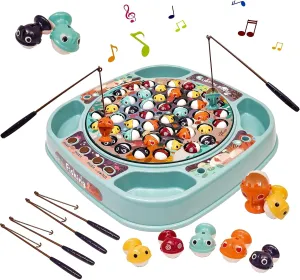 Fishing Game for Kids Magnetic Fishing Set for Toddlers with 45 Fish and 4 Poles Rotating Fish Board with Music Educational Fine Motor Skill Activity for Boys and Girls 3 Years 