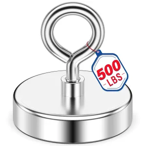 Fishing Magnet, 500 lbs Pulling Force, 2.36 inch Rare Earth Magnet Heavy Duty, Strong Magnet with Durable Internal Thread for Magnetic Fishing, Treasure Hunting, and Metal Item Retrieval