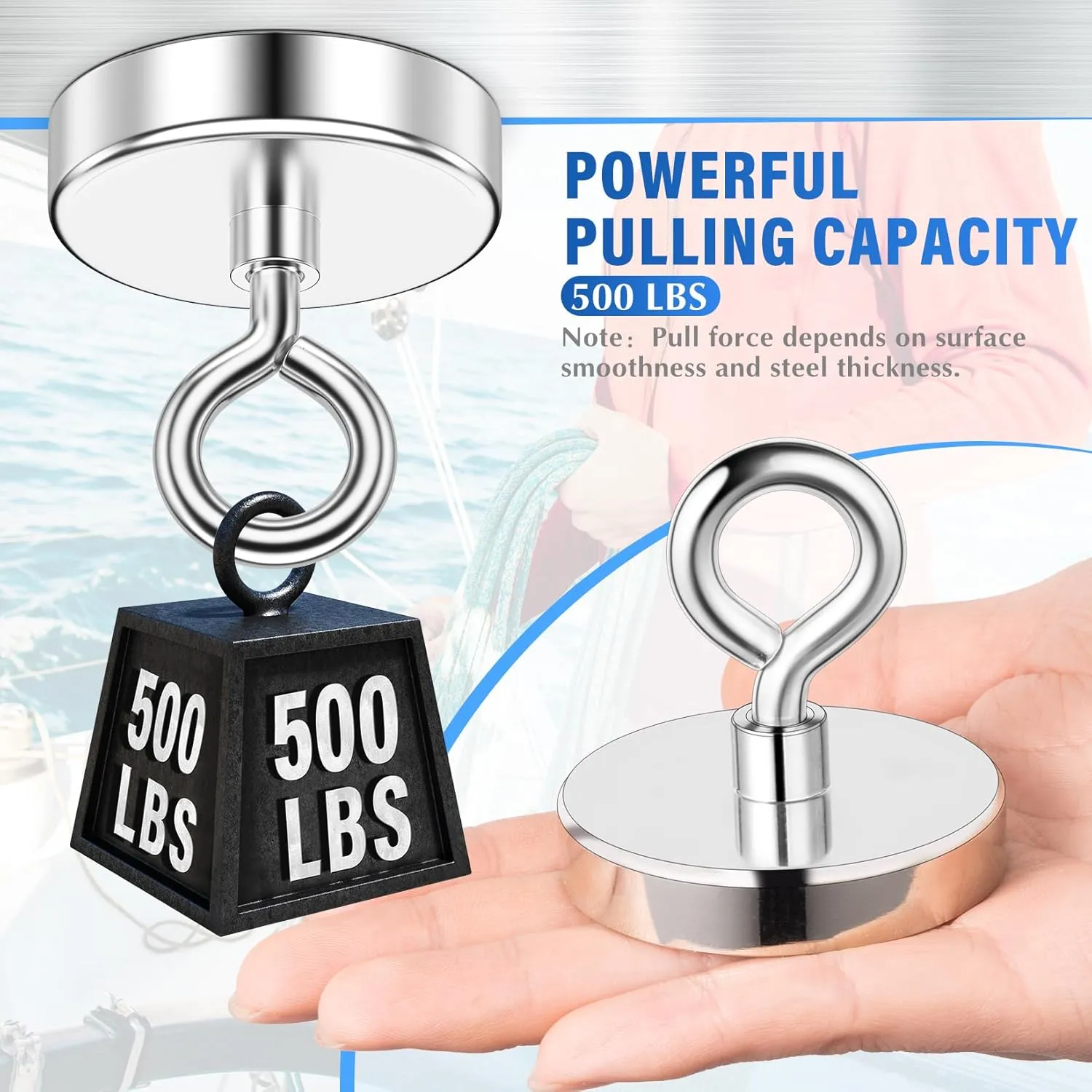 Fishing Magnet, 500 lbs Pulling Force, 2.36 inch Rare Earth Magnet Heavy Duty, Strong Magnet with Durable Internal Thread for Magnetic Fishing, Treasure Hunting, and Metal Item Retrieval