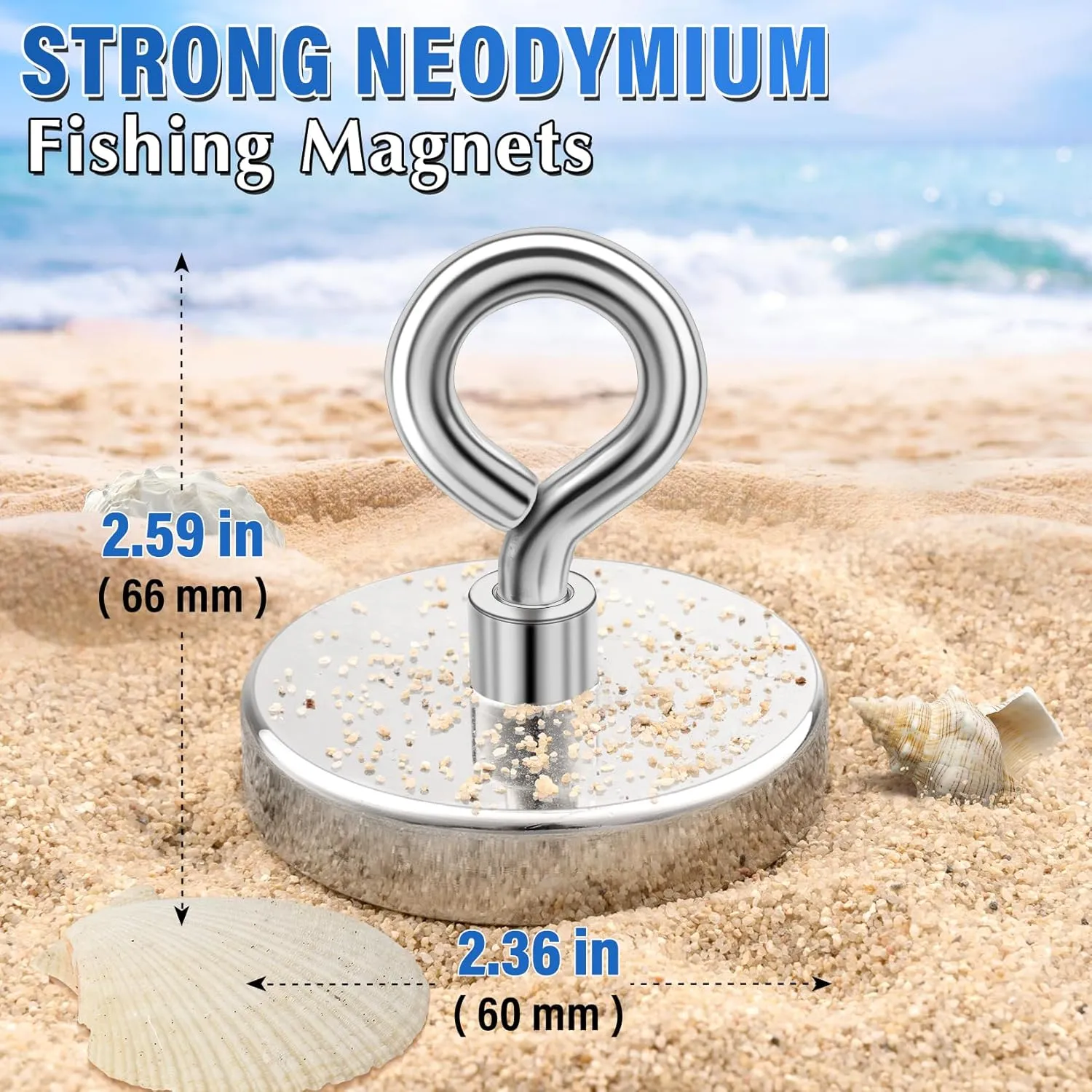 Fishing Magnet, 500 lbs Pulling Force, 2.36 inch Rare Earth Magnet Heavy Duty, Strong Magnet with Durable Internal Thread for Magnetic Fishing, Treasure Hunting, and Metal Item Retrieval