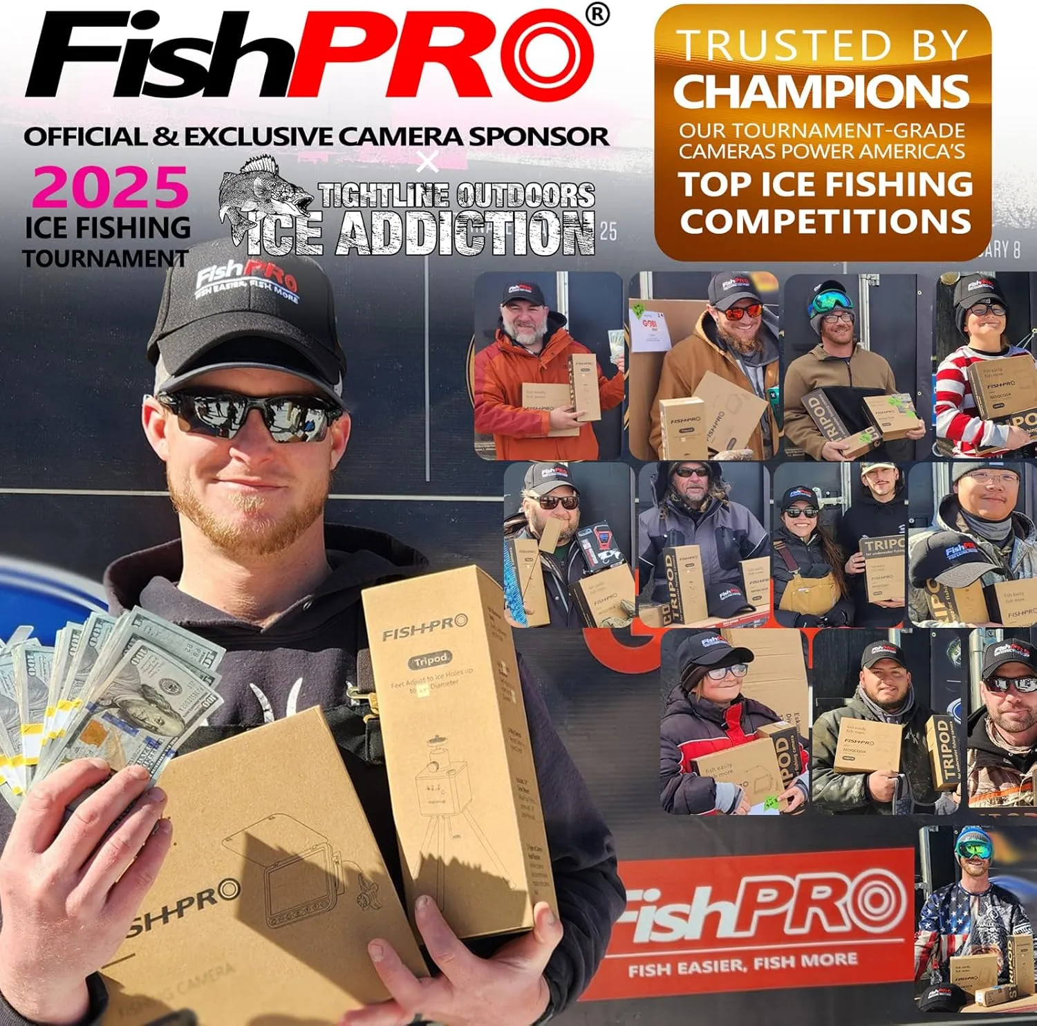 [FishPRO® 2025 Upgrade] No.1 HD 1080P Underwater Fishing Camera 7'' - w/10,000mAh (Easy to Use) Ice Fishing Camera Underwater, Fish Finder Camera for Ice Lake Boat Fishing w/USB-C, LED IR, 25m/82ft