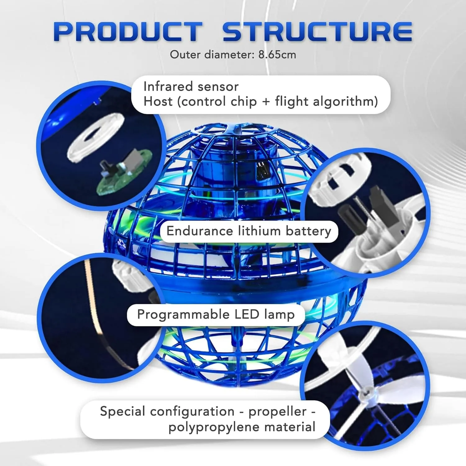 Flying Orb Ball Toy, Flying Toy Boomerang Fly Spinners for Kids Adults Indoor Outdoor Flying Ball Toy, Globe 360°Rotating Hand Controlled Flying Orb Ball Toys Magic Toy (Blue)chinese yoyo(Blue)
