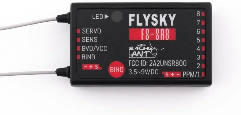 Flysky FS-SR8 2.4GHz ANT Protocol 8 Channel Receiver for FS-ST8 RC Transmitter RC Car Boat and Helicopter