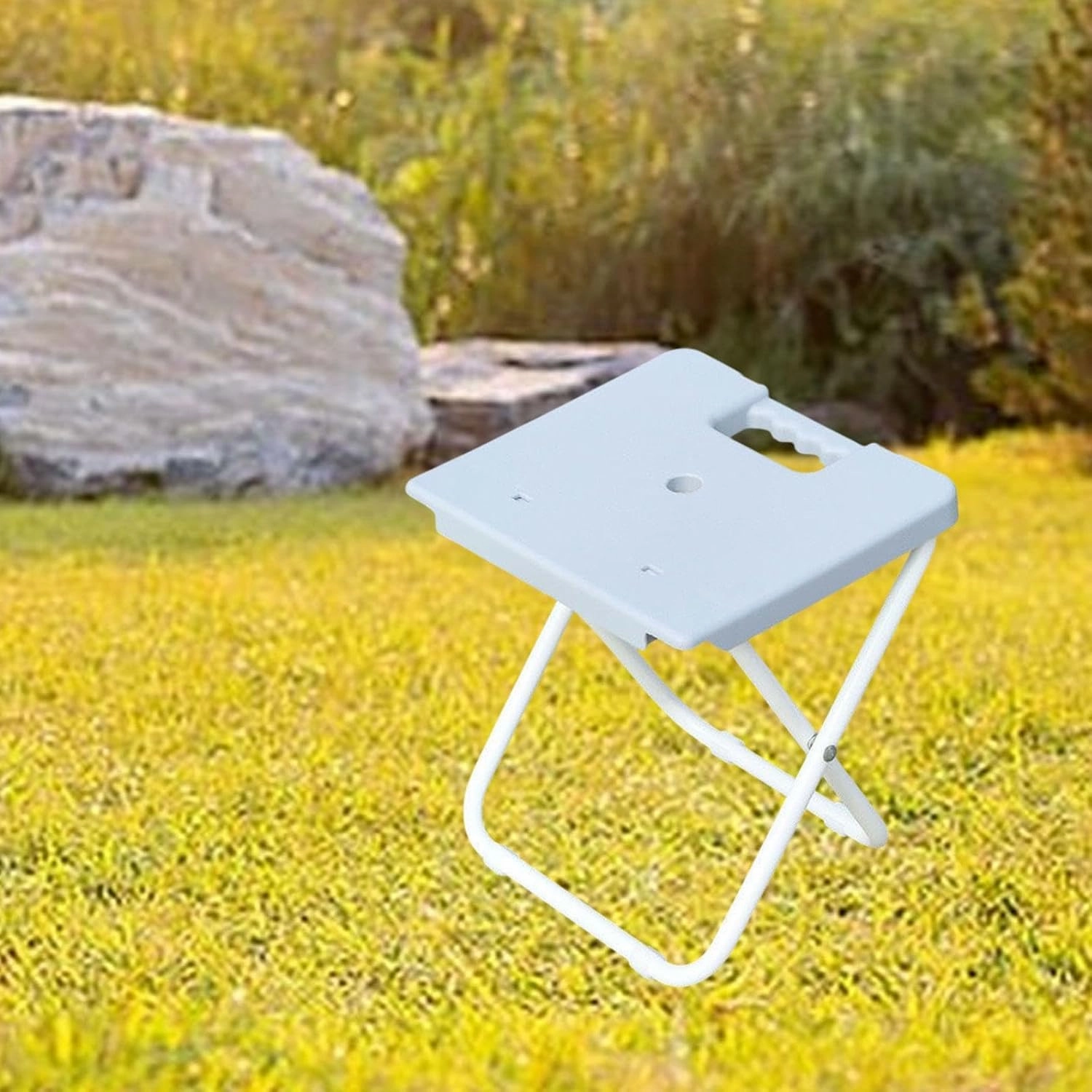 Foldable Stool Portable Seat with Handle Simple Antislip Train Seating Stool Fishing Chair for Bathroom Shower Garden Camping, Grey