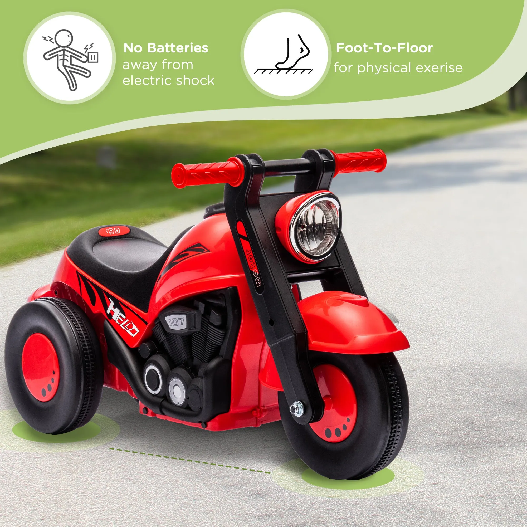 Foot to Floor Toddler Ride on Toy, Sliding Toddler Car with Music and Bubble, for 2-5 Years Old, Red