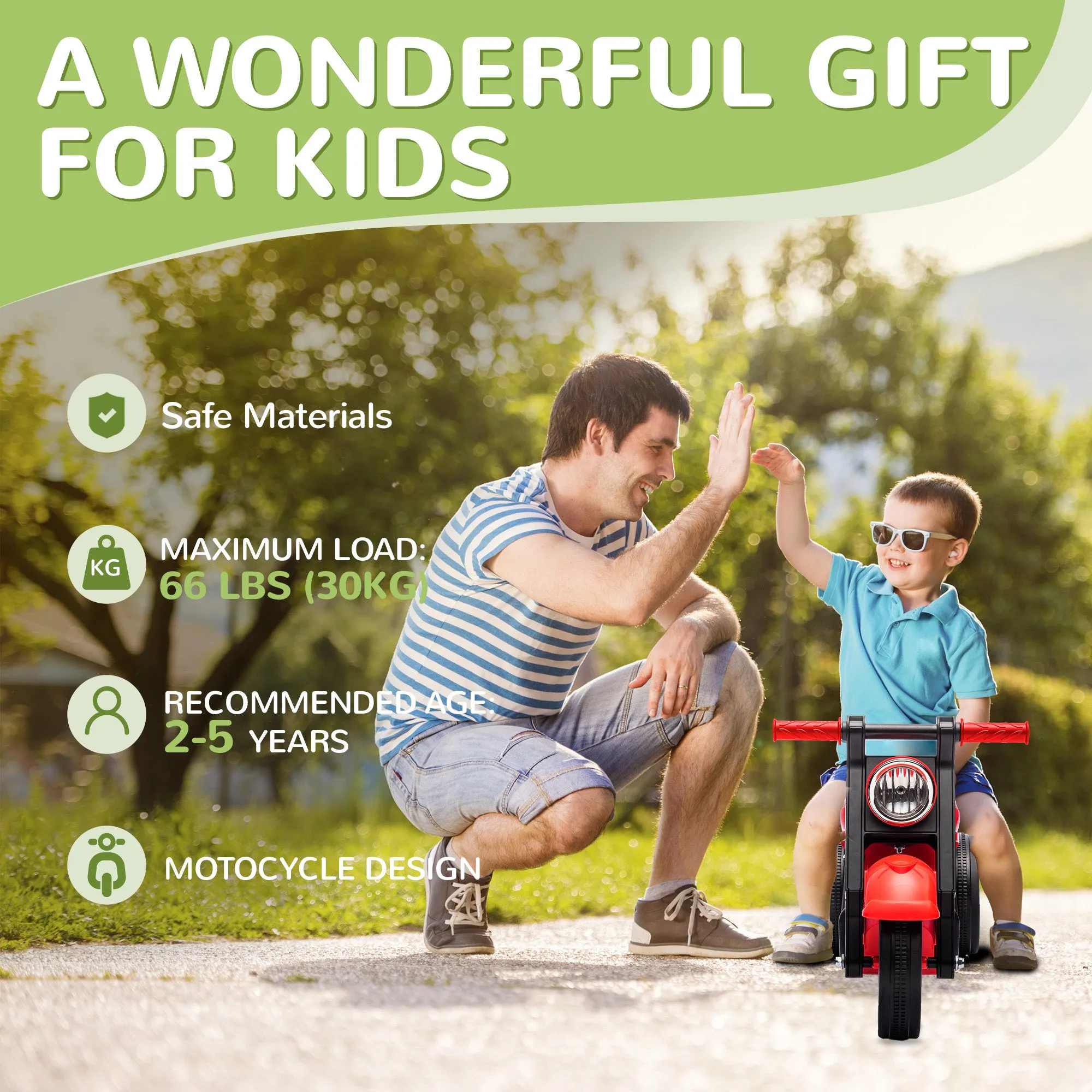 Foot to Floor Toddler Ride on Toy, Sliding Toddler Car with Music and Bubble, for 2-5 Years Old, Red
