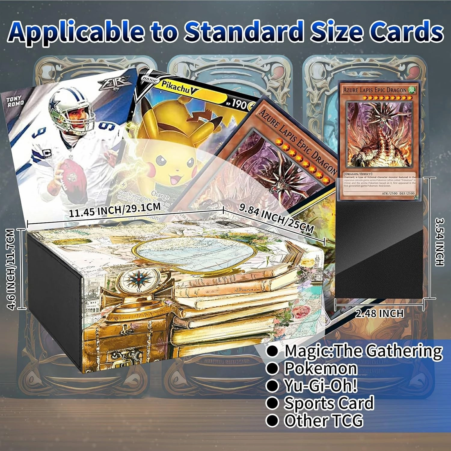 for MTG Commander Deck Box Fit Trading Cards, 1800  Sleeved Cards with PU Leather Magnetic Large Card Storage Case for TCG CCG Magic Sports Cards Man Woman Gift, Retro Map