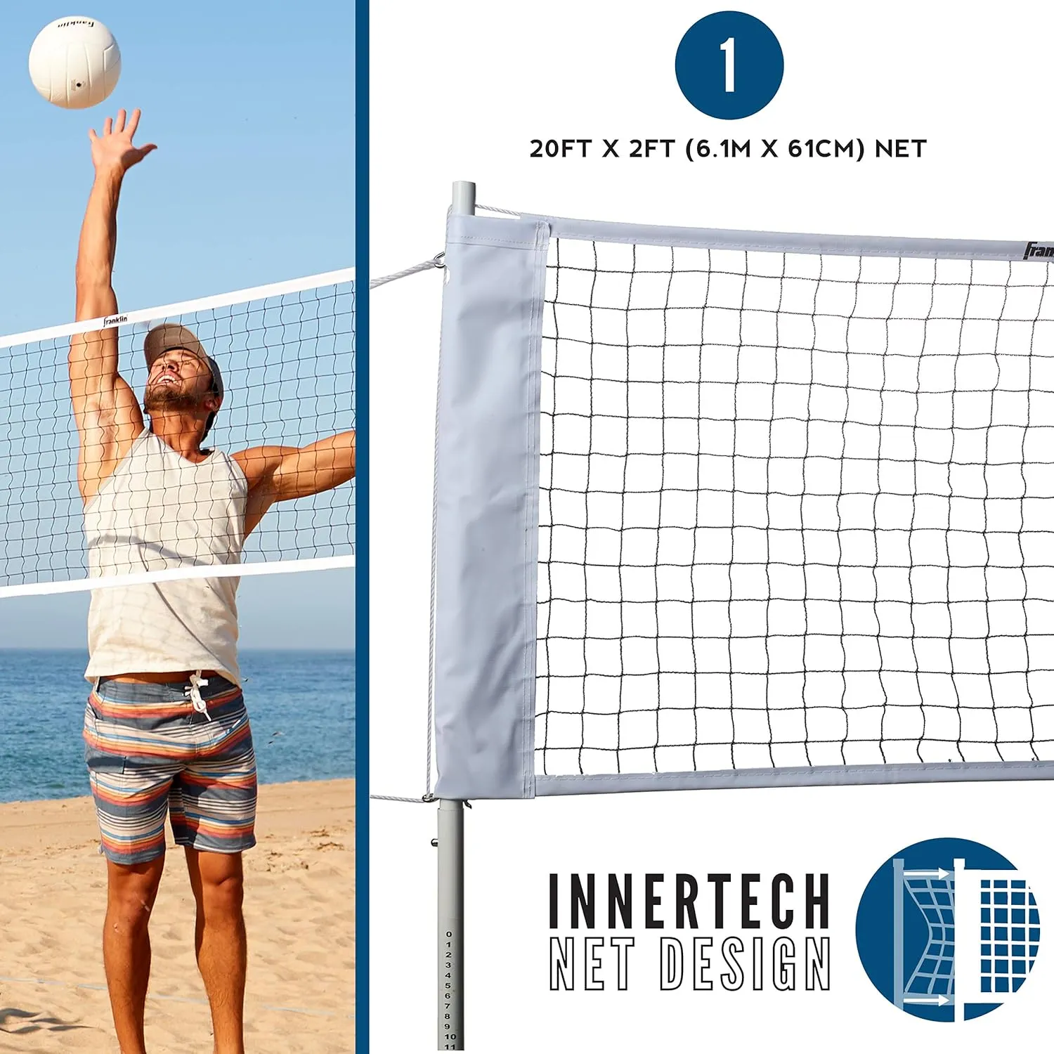 Franklin Sports Outdoor Volleyball Net Sets - Beach   Backyard Portable Volleyball Net with Poles - Complete Outdoor Volleyball Sets with Net   Volleyball Included