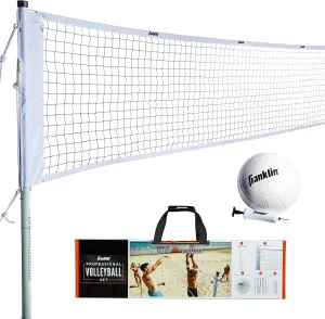 Franklin Sports Outdoor Volleyball Net Sets - Beach   Backyard Portable Volleyball Net with Poles - Complete Outdoor Volleyball Sets with Net   Volleyball Included