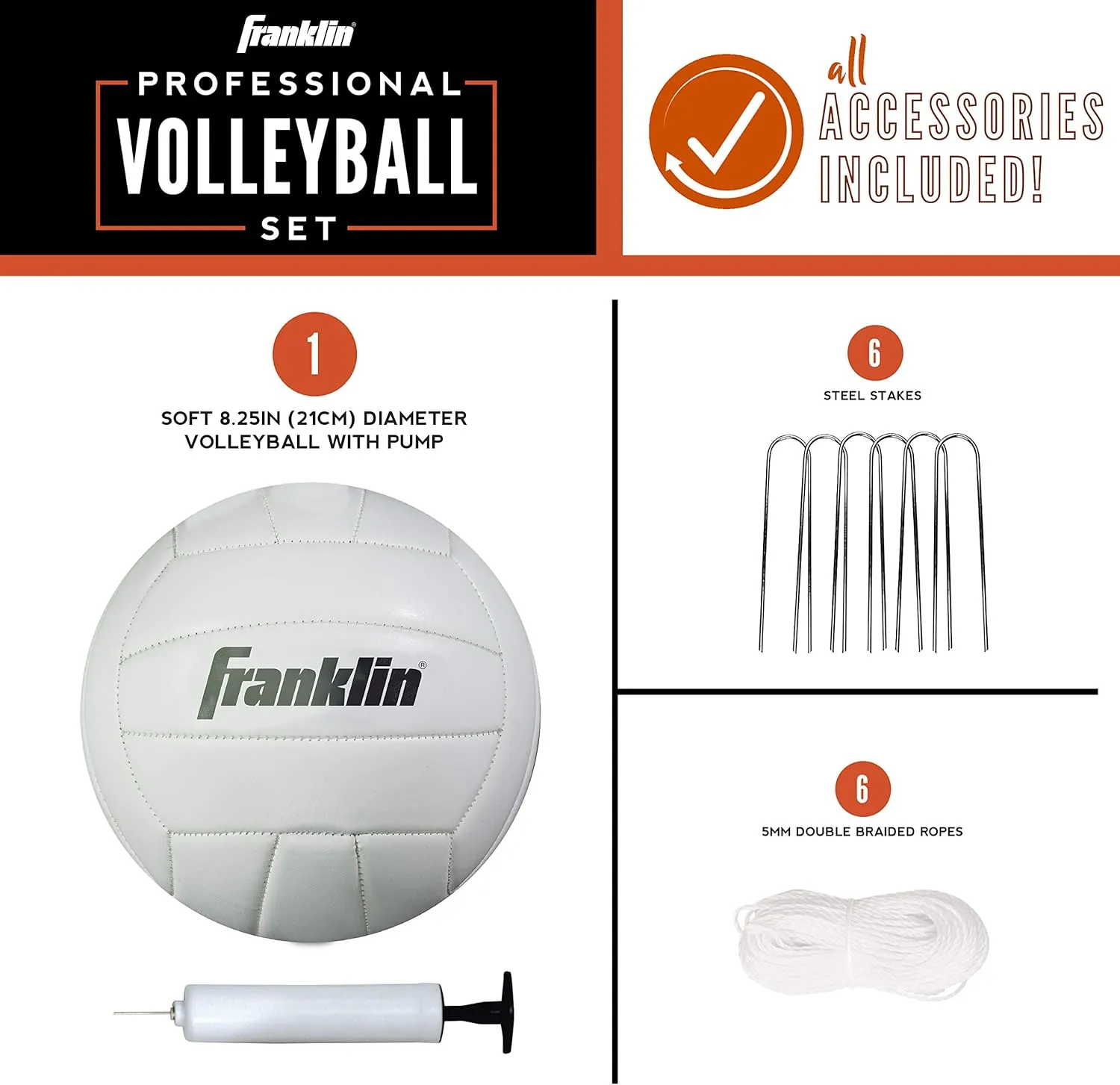 Franklin Sports Outdoor Volleyball Net Sets - Beach   Backyard Portable Volleyball Net with Poles - Complete Outdoor Volleyball Sets with Net   Volleyball Included
