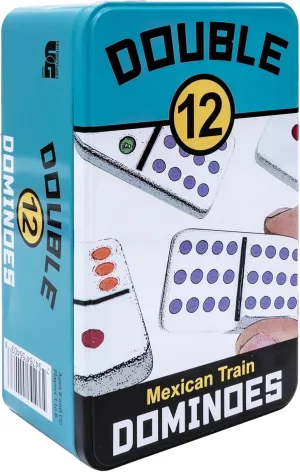 Front Porch Classics, Double 12 Colored Dot Dominoes Set On-The-Go Travel Storage Tin, 2 to 8 Players Ages 8 to 99