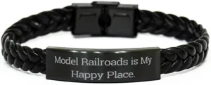Funny Model Railroads Gifts, Model Railroads is My Happy Place, Best Birthday Braided Leather Bracelet from Friends, Model Train Set, Toy Trains, Train Tracks, Railroad Toys, Electric Trains, Battery