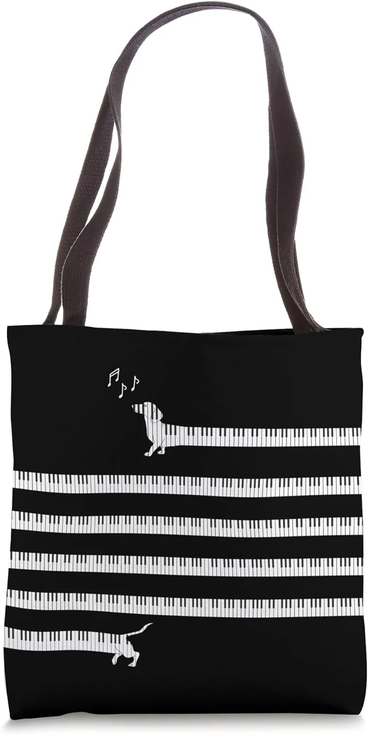 Funny Piano Weiner dog lovers art for Wiener pianist Tote Bag