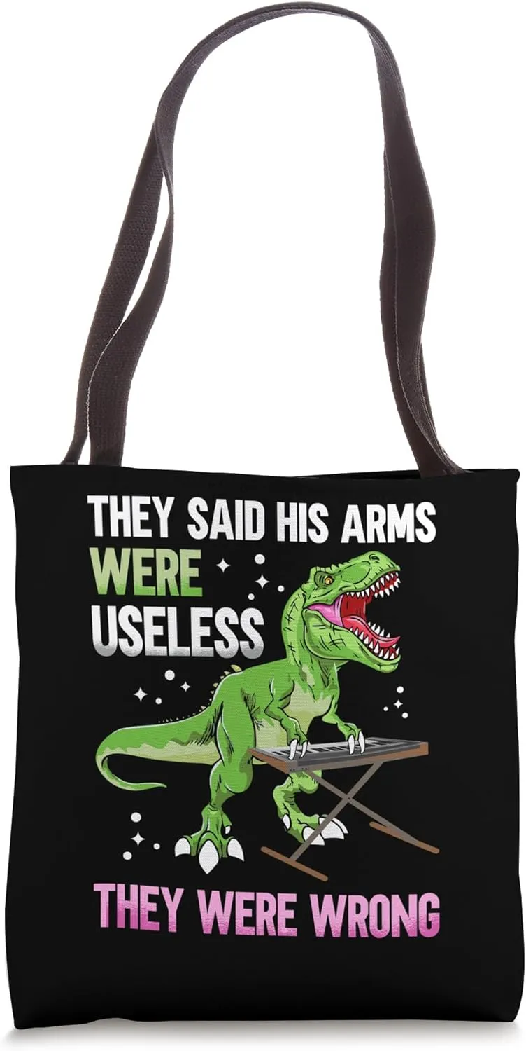 Funny T-Rex Playing Piano Dinosaur Lover Useless Arms Tote Bag