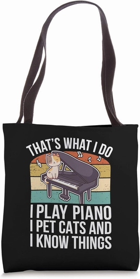 Funny Piano Player Pianist Keyboard Musician I Pet Cats Tote Bag