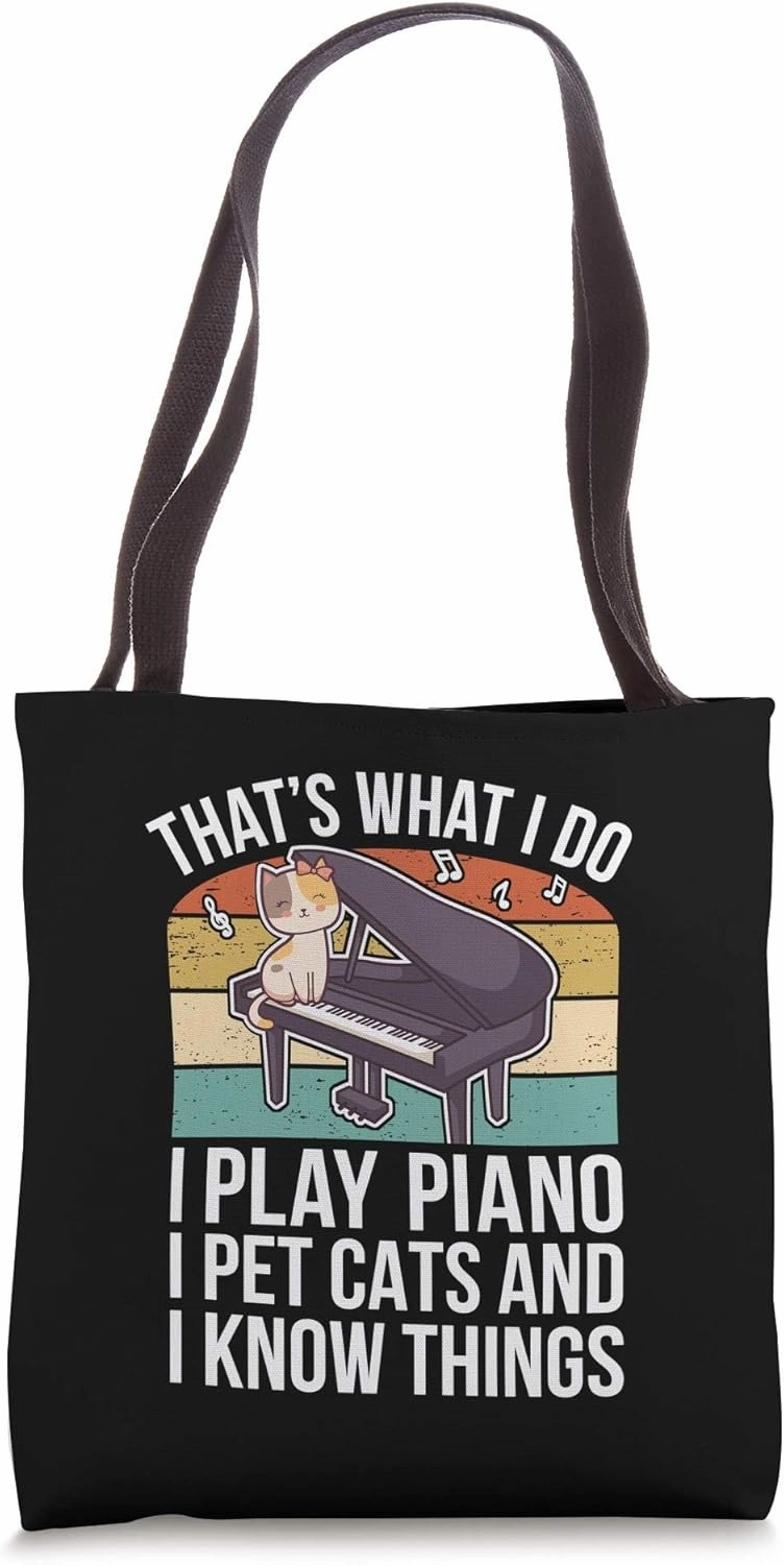 Funny Piano Player Pianist Keyboard Musician I Pet Cats Tote Bag