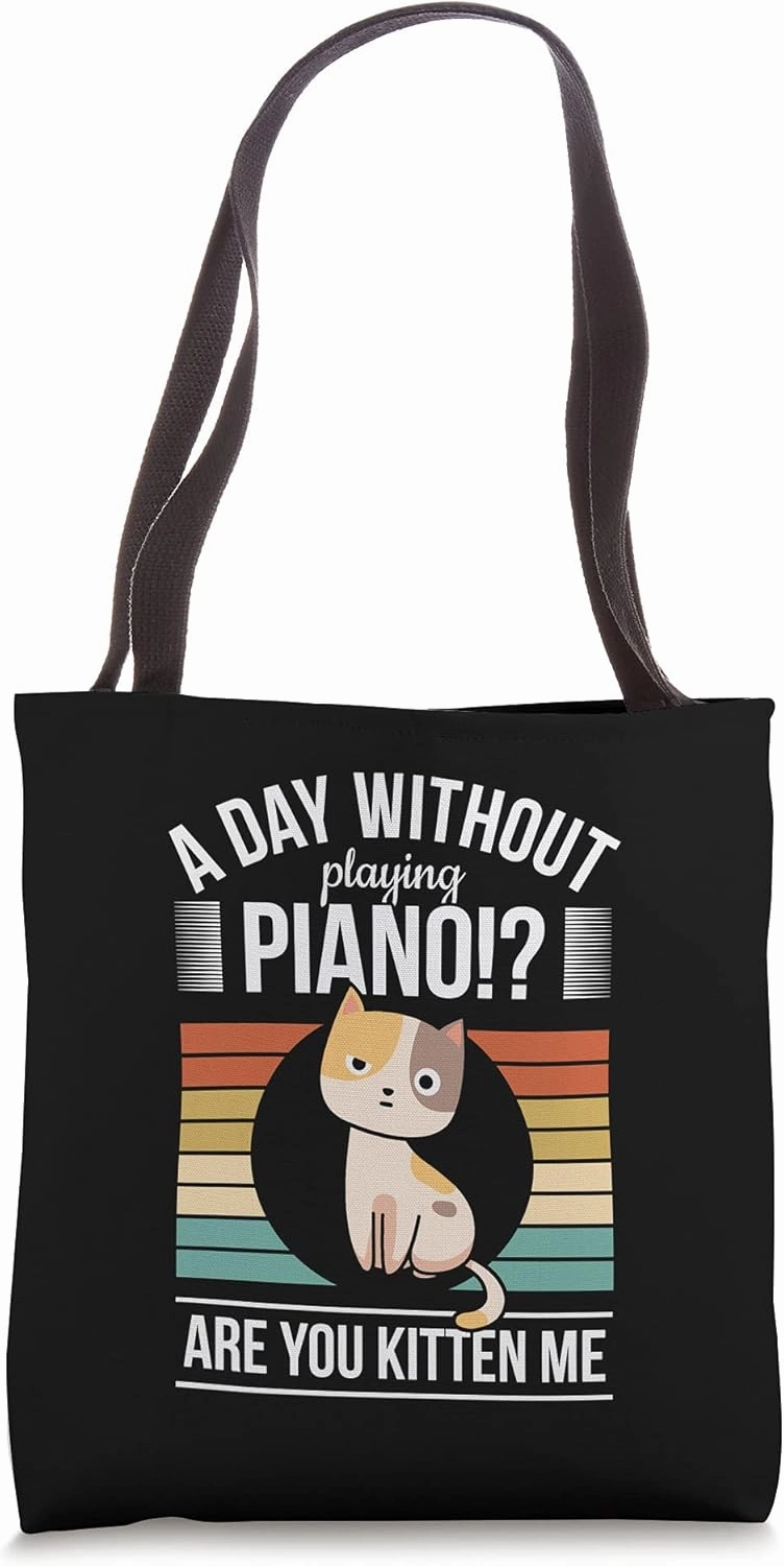Funny Piano Player Pianist Musician Saying I Cat Kitten Me Tote Bag