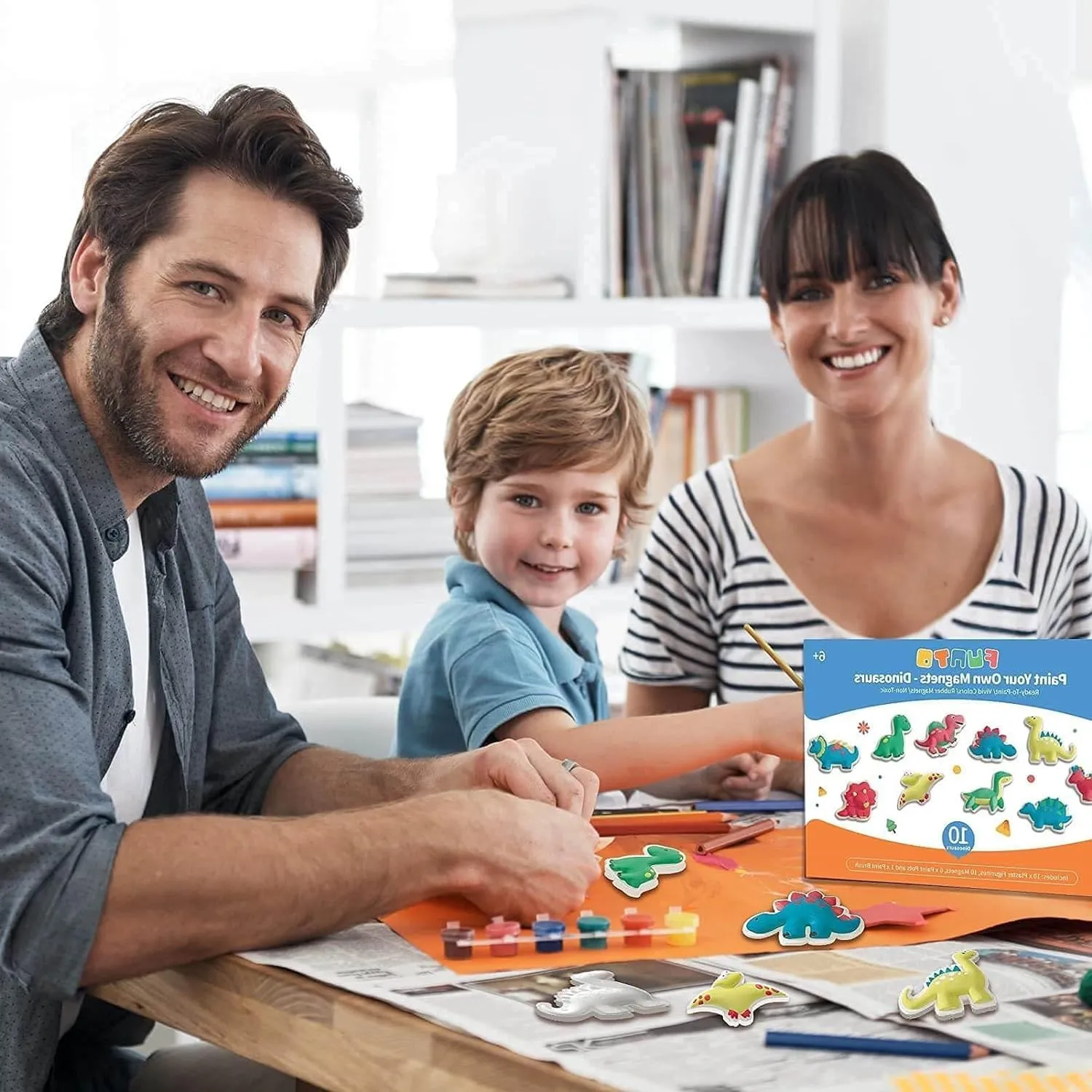 Funto Dinosaur Painting Kit for Kids, Paint Your Own Figurines with Magnet, 27 PCS Crafts Set, Ceramics to Paint, STEAM Projects Creative Activity DIY