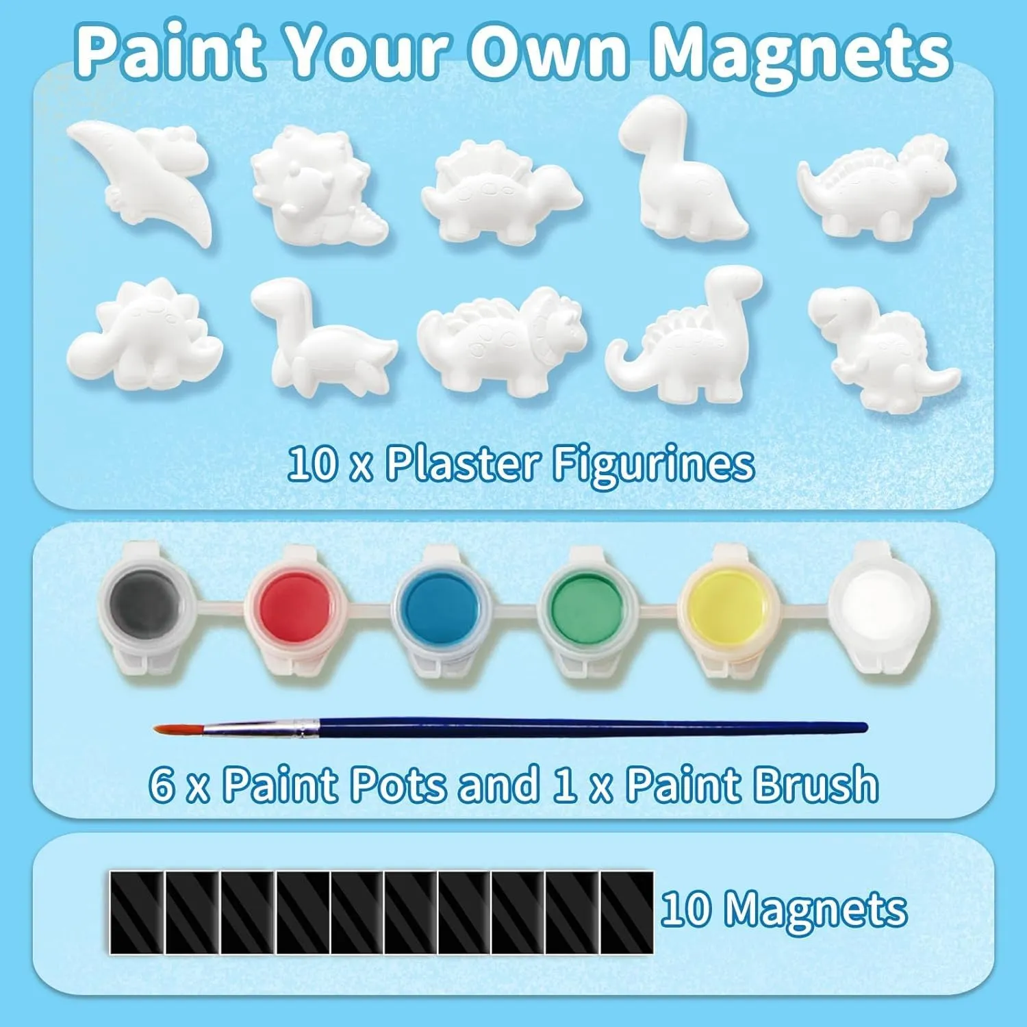 Funto Dinosaur Painting Kit for Kids, Paint Your Own Figurines with Magnet, 27 PCS Crafts Set, Ceramics to Paint, STEAM Projects Creative Activity DIY