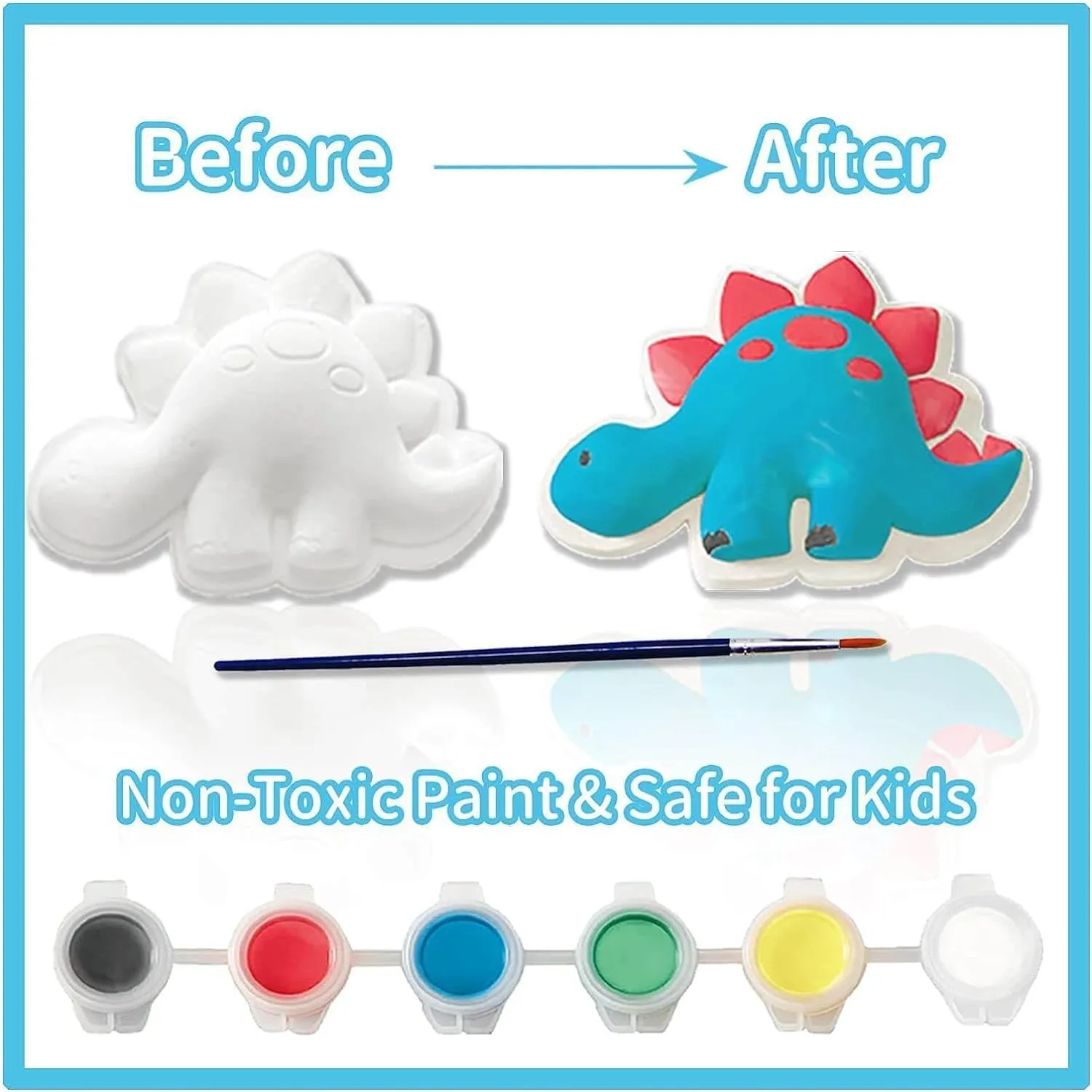 Funto Dinosaur Painting Kit for Kids, Paint Your Own Figurines with Magnet, 27 PCS Crafts Set, Ceramics to Paint, STEAM Projects Creative Activity DIY