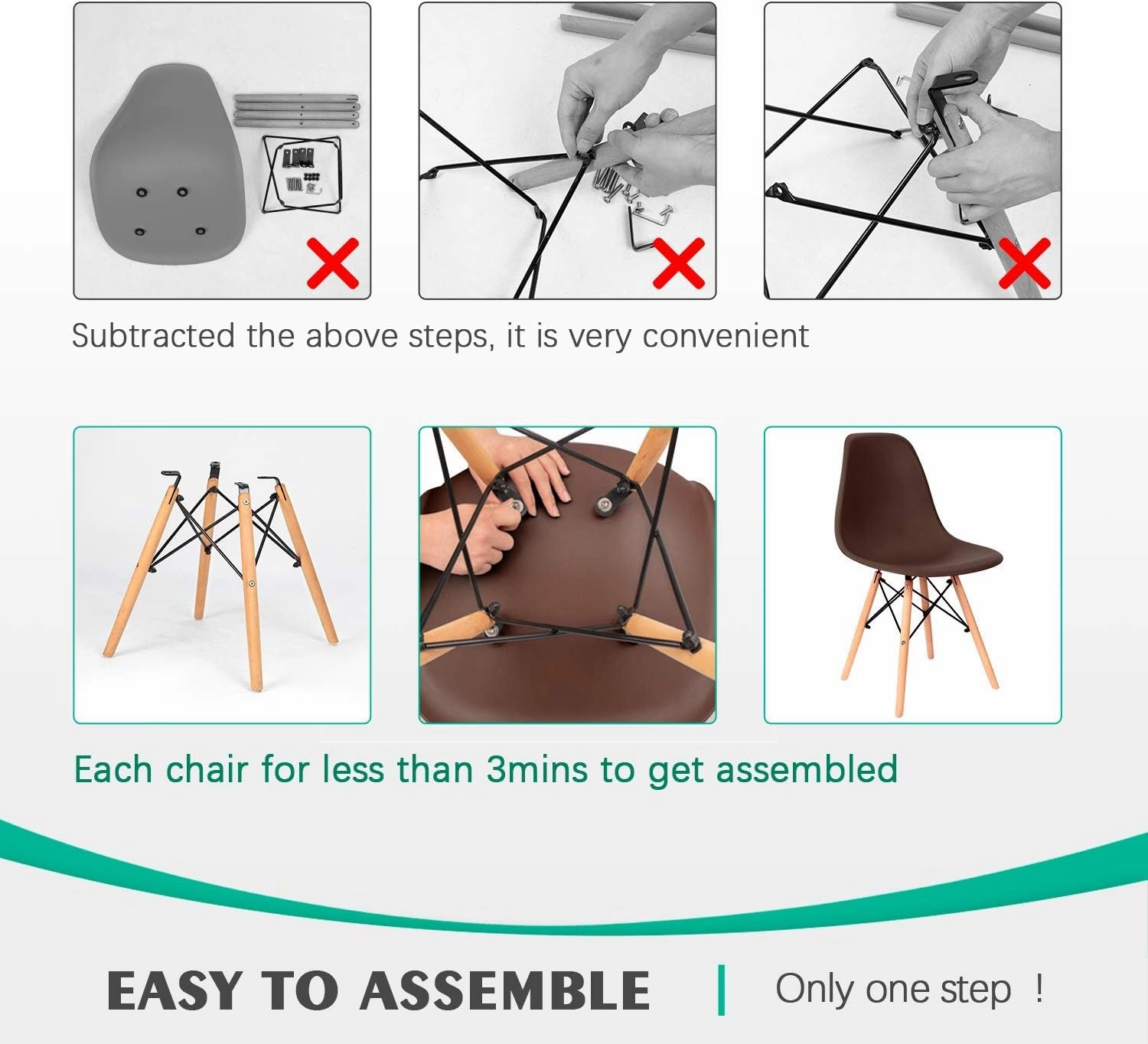Furniwell Pre Assembled Modern Dining Chairs Mid Century Kitchen Chair Set Eiffel DSW Side Chair Indoor Plastic Shell Chairs Set of 4 (Brown)