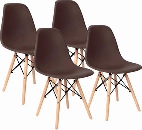 Furniwell Pre Assembled Modern Dining Chairs Mid Century Kitchen Chair Set Eiffel DSW Side Chair Indoor Plastic Shell Chairs Set of 4 (Brown)