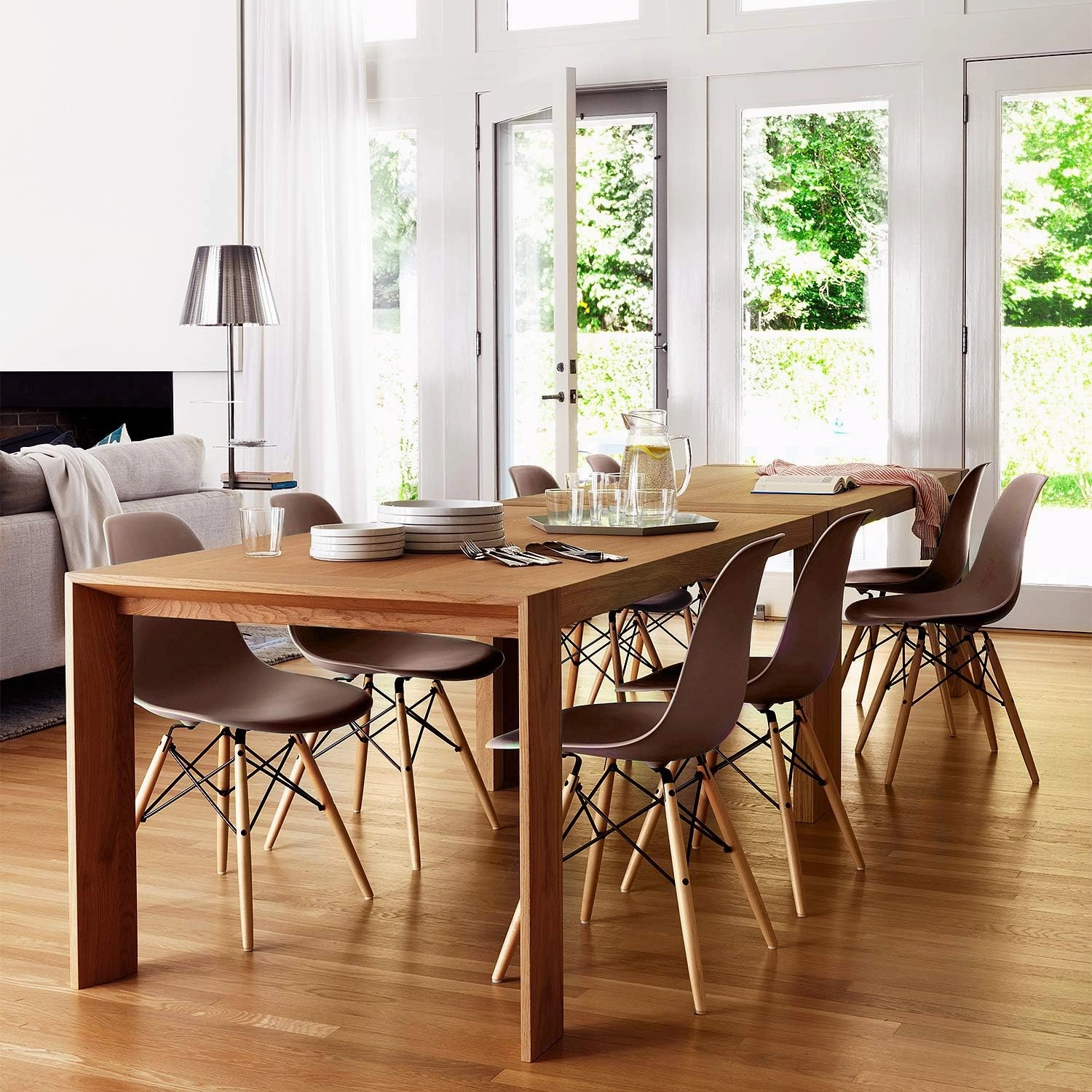 Furniwell Pre Assembled Modern Dining Chairs Mid Century Kitchen Chair Set Eiffel DSW Side Chair Indoor Plastic Shell Chairs Set of 4 (Brown)