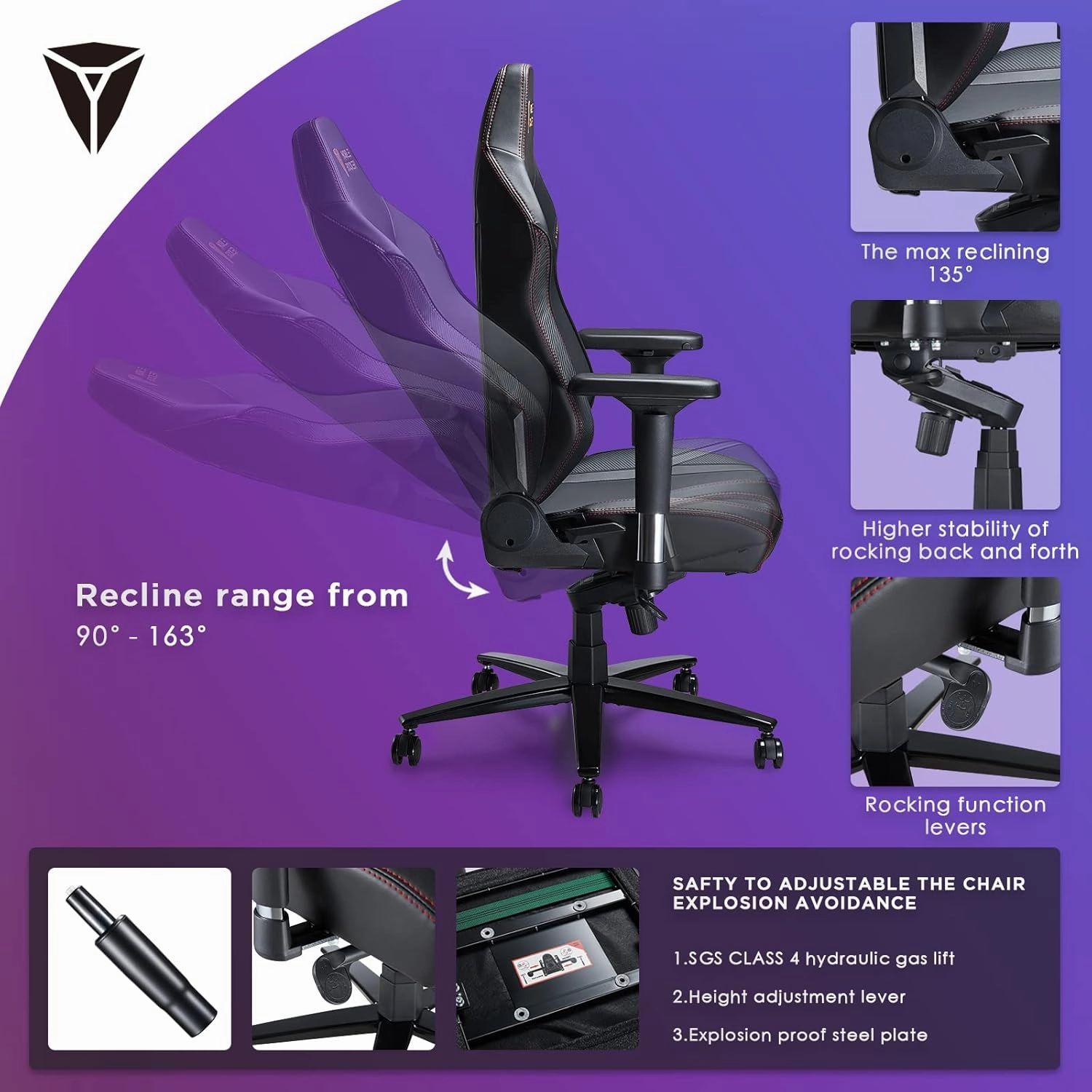 Gaming Chair Ergonomic PC Game Chair- Lumbar Support Headrest 4D Armrests Computer Chair, Big and Tall Comfortable Large, Rolling, Ergonomic, Cushion Availability, Metal, Black