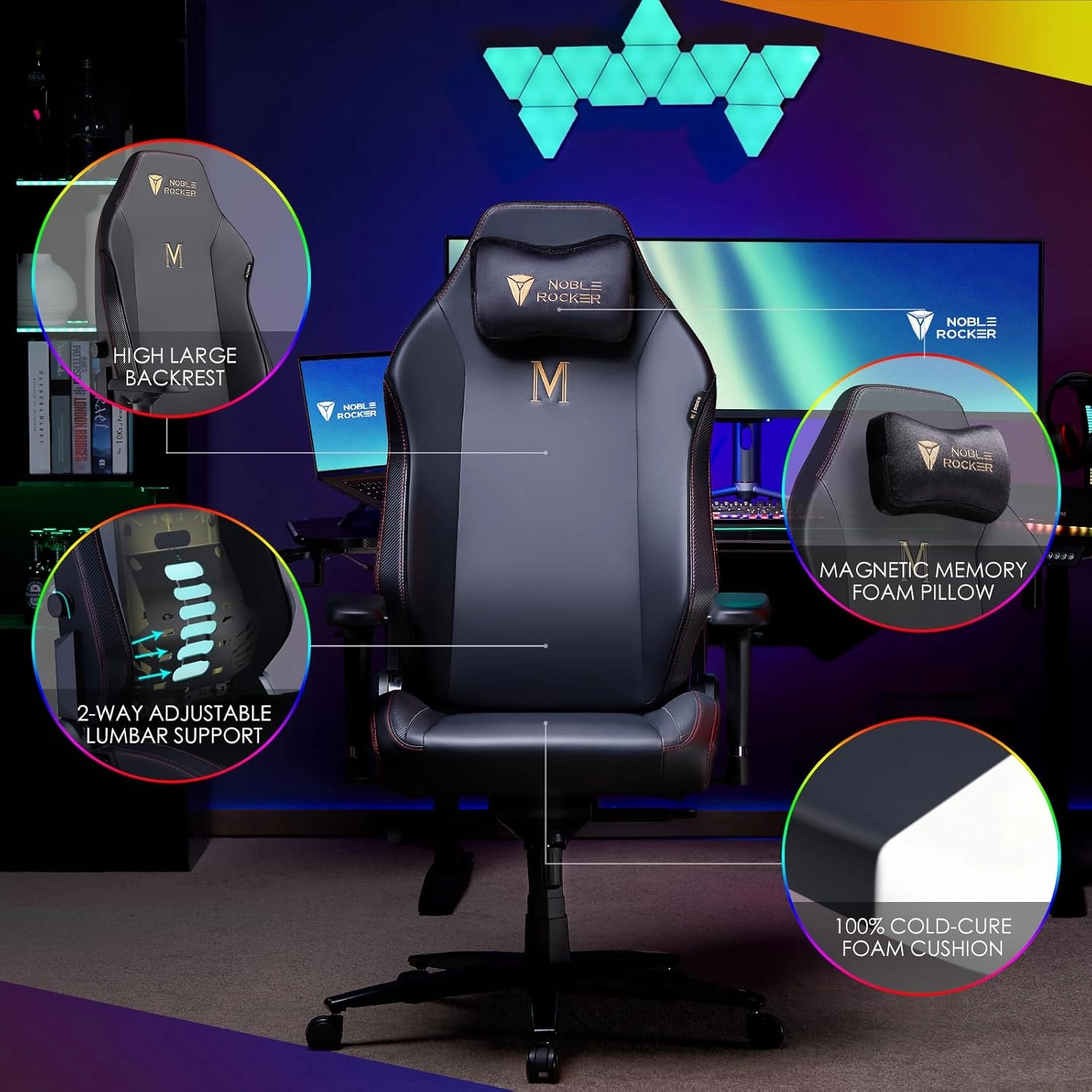 Gaming Chair Ergonomic PC Game Chair- Lumbar Support Headrest 4D Armrests Computer Chair, Big and Tall Comfortable Large, Rolling, Ergonomic, Cushion Availability, Metal, Black