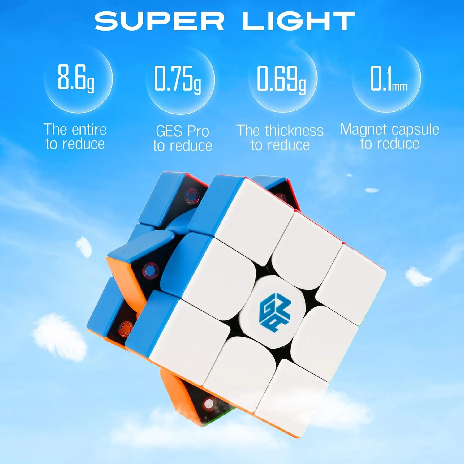 GAN 356 X S, GAN Cube 3x3, Magnetic Magic Cube, Stickerless Speed Cube Puzzle Toy, 67g Light Weight, 72 Configurations