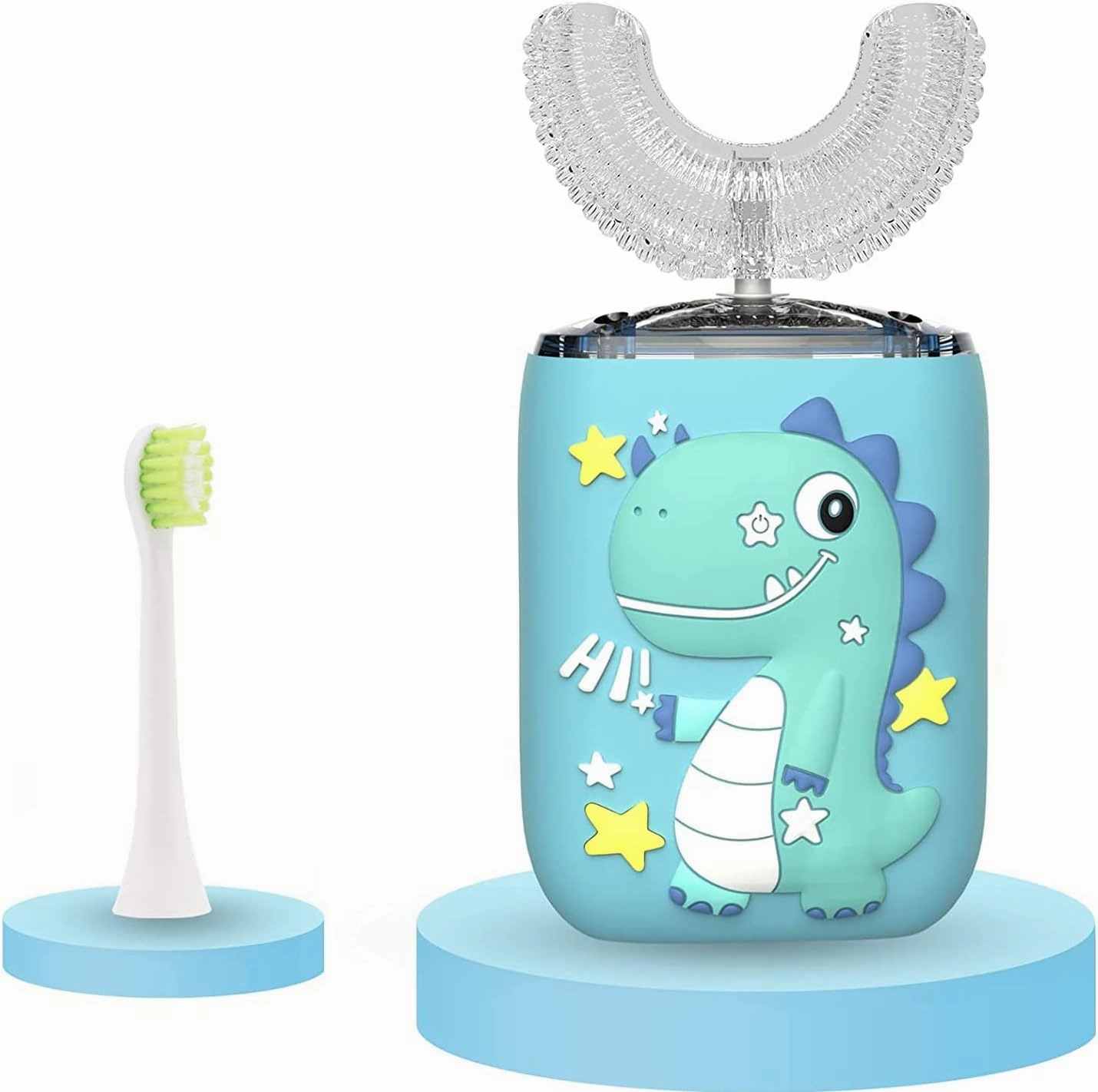 GASLIKE Kids Electric Toothbrushes, U Shaped Ultrasonic Toothbrush, Rechargeable Kids Toothbrush w/Smart Timer, 3 Brush Heads Replacement, 3 Clean Modes, IPX7 Water Resistant for Child 2-8