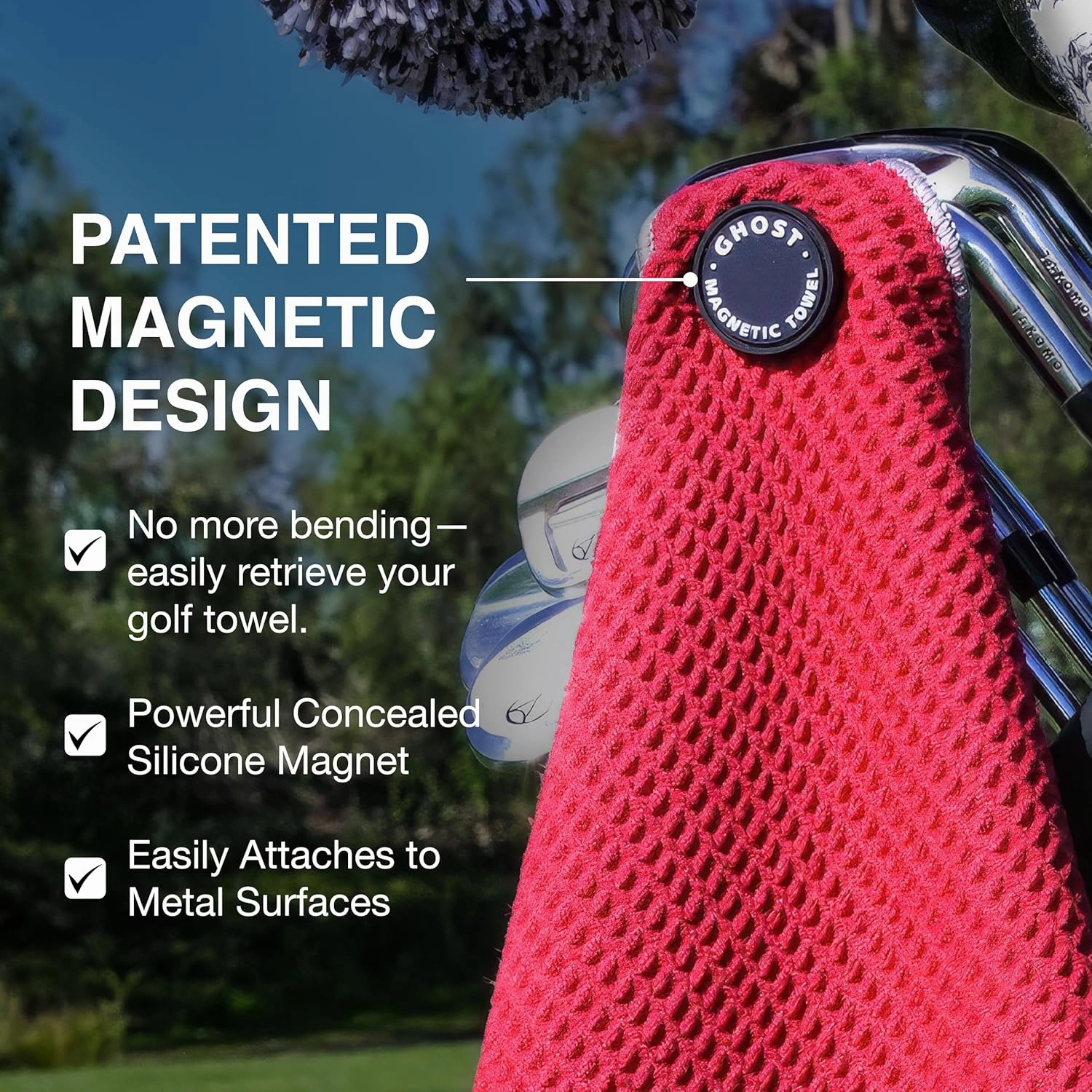 Ghost Golf Magnetic Towel (Greenside) - Premium Ultra-Absorbent Microfiber Golf Towel with Magnet for Golf Carts or Clubs - 18" x 18" Golfing Gear - Waffle Weave Pattern (Dark Grey)