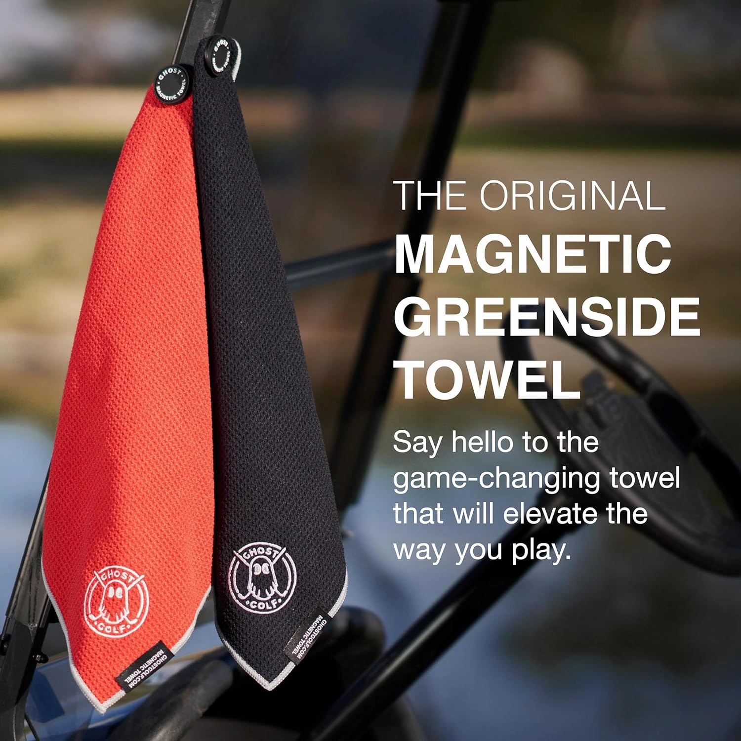 Ghost Golf Magnetic Towel (Greenside) - Premium Ultra-Absorbent Microfiber Golf Towel with Magnet for Golf Carts or Clubs - 18" x 18" Golfing Gear - Waffle Weave Pattern (Dark Grey)