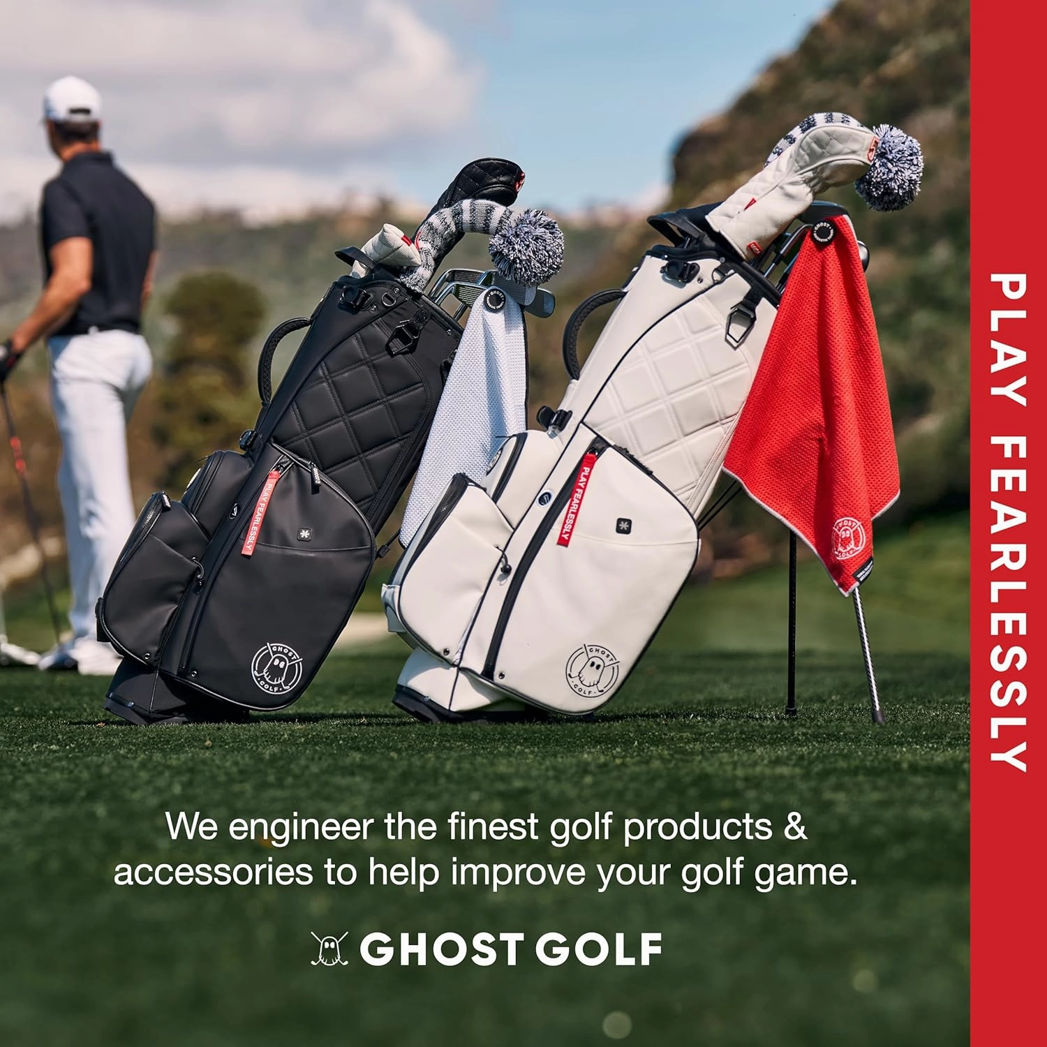 Ghost Golf Magnetic Towel (Greenside) - Premium Ultra-Absorbent Microfiber Golf Towel with Magnet for Golf Carts or Clubs - 18" x 18" Golfing Gear - Waffle Weave Pattern (Dark Grey)
