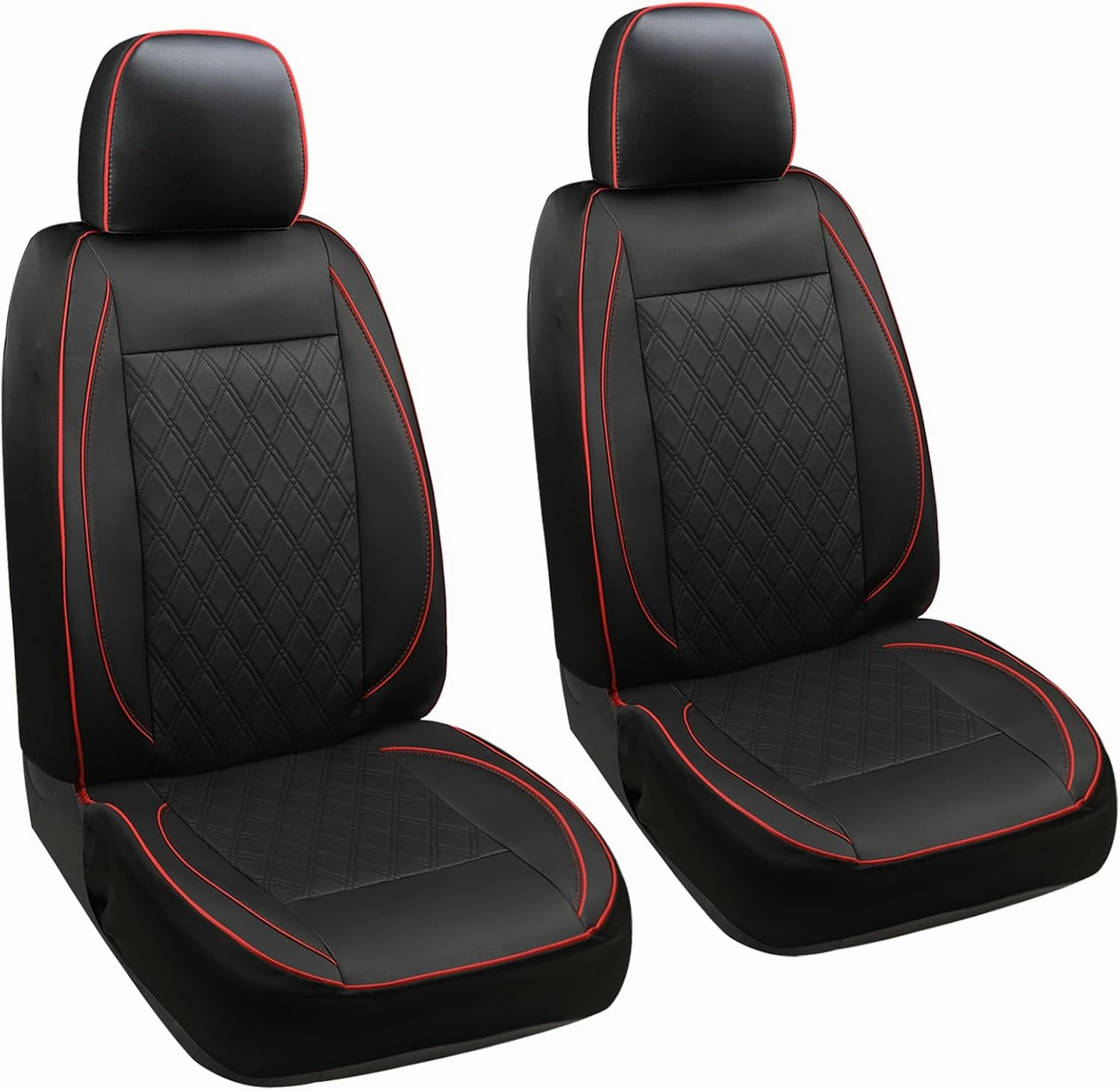 GIANT PANDA 2-Pack Front Car Seat Cover for Ram, Piping Leather Bucket Seat Covers Custom Fit Dodge Ram 1500 2500 3500 Trucks,Luxury Seat Protectors (Black Red)
