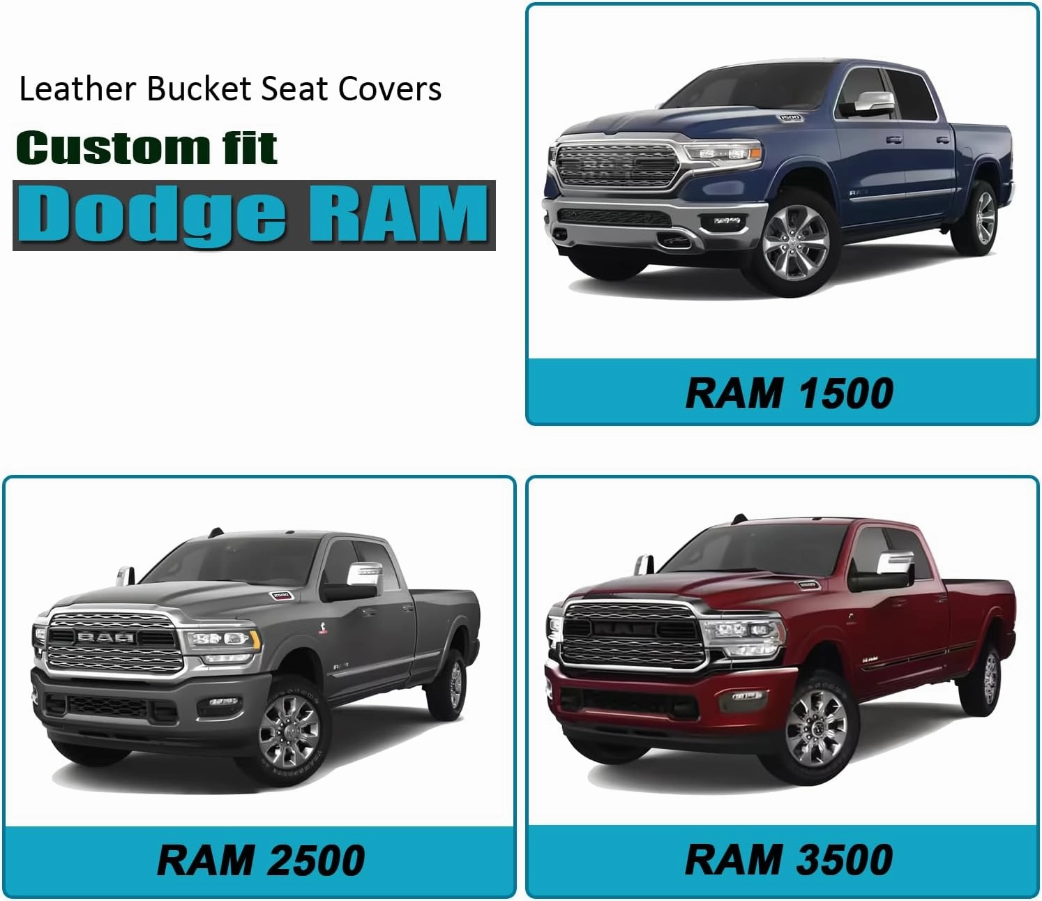 GIANT PANDA 2-Pack Front Car Seat Cover for Ram, Piping Leather Bucket Seat Covers Custom Fit Dodge Ram 1500 2500 3500 Trucks,Luxury Seat Protectors (Black Red)