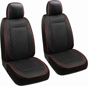GIANT PANDA 2-Pack Front Car Seat Cover for Ram, Piping Leather Bucket Seat Covers Custom Fit Dodge Ram 1500 2500 3500 Trucks,Luxury Seat Protectors (Black Red)