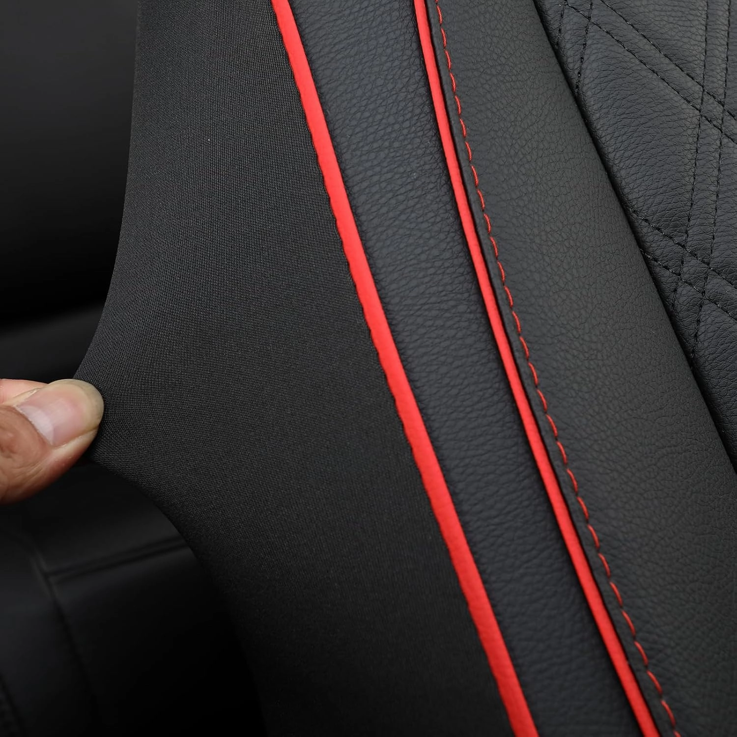 GIANT PANDA 2-Pack Front Car Seat Cover for Ram, Piping Leather Bucket Seat Covers Custom Fit Dodge Ram 1500 2500 3500 Trucks,Luxury Seat Protectors (Black Red)