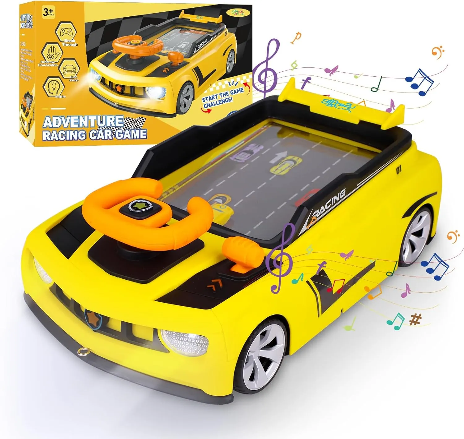 Gifts2U Musical Steering Wheel Racing Car Toy for Kids, with Music and Light Simulated Learning Driving Cars Adventure Toys Competition Game Birthday Gift for Boy Girl Toddler Age 3 4 5 6 7 8