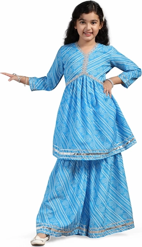 Girl's Cotton Blend Printed Kurta and Pant/Sharara Set|Kurti Pant/Sharara Set|Ethnic Set|Printed Kurta Set