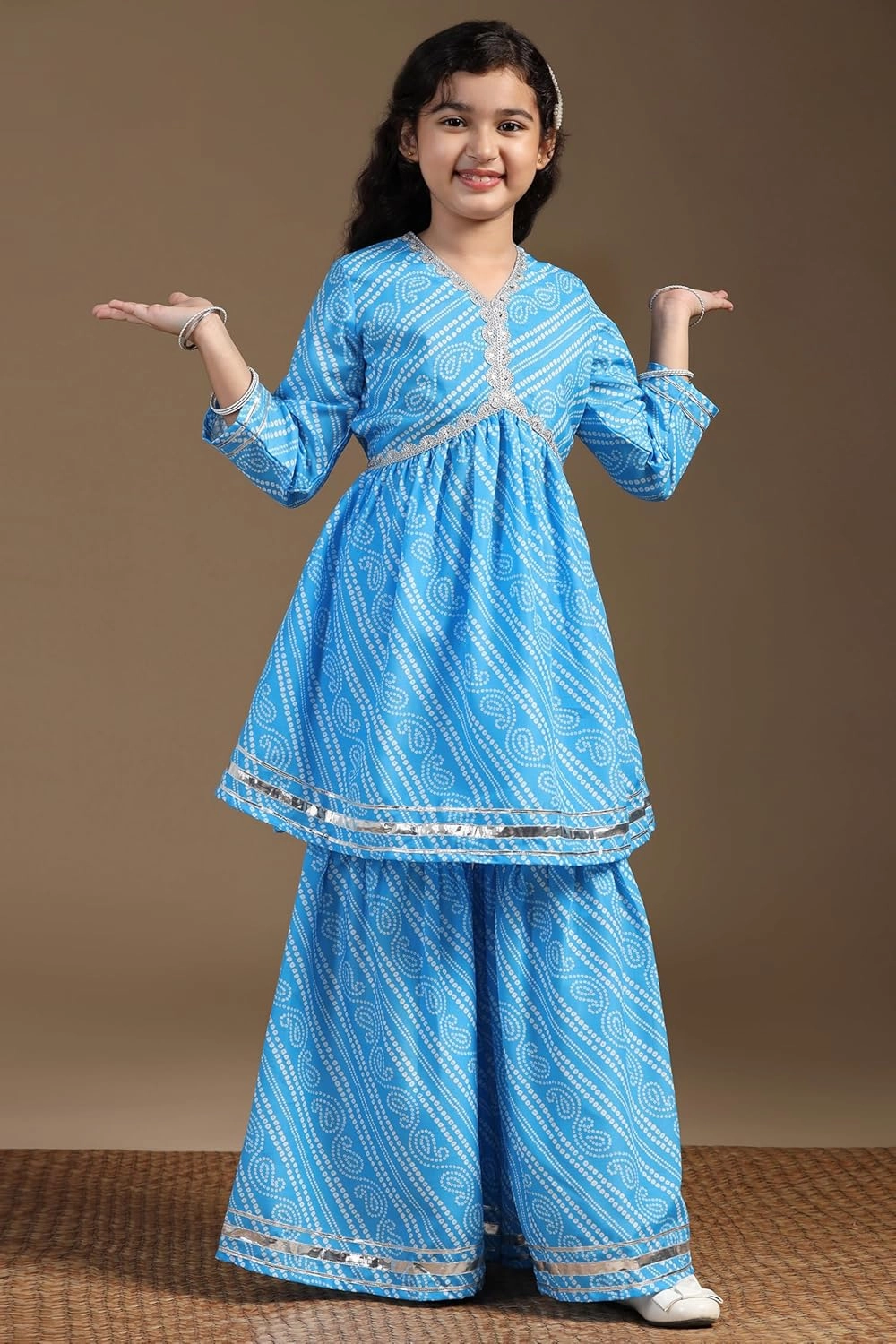 Girl's Cotton Blend Printed Kurta and Pant/Sharara Set|Kurti Pant/Sharara Set|Ethnic Set|Printed Kurta Set