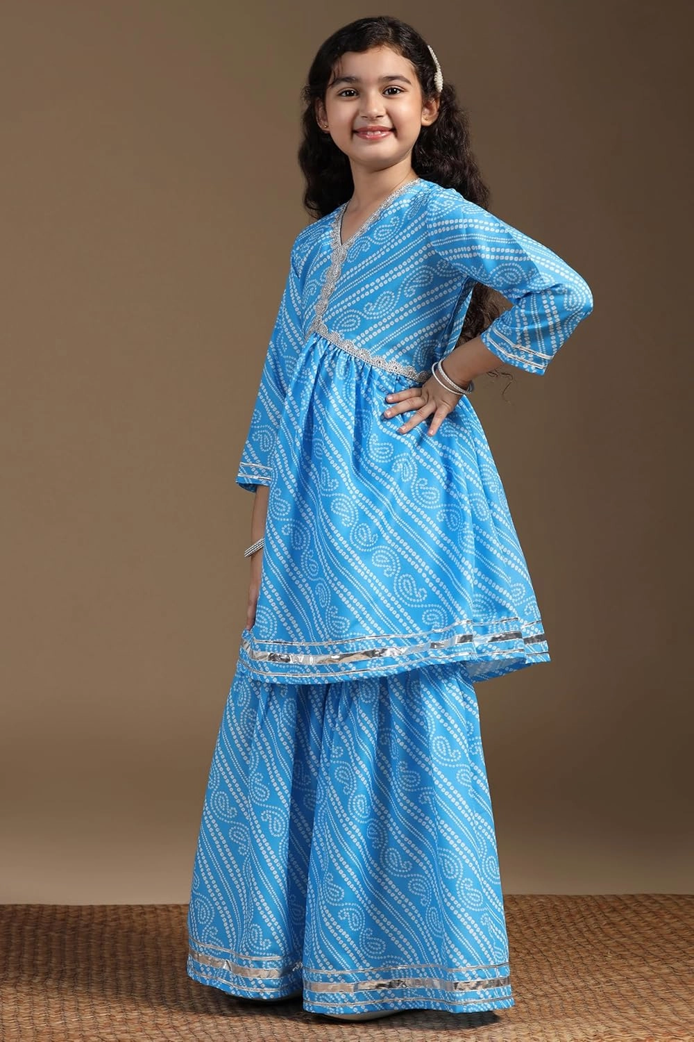 Girl's Cotton Blend Printed Kurta and Pant/Sharara Set|Kurti Pant/Sharara Set|Ethnic Set|Printed Kurta Set