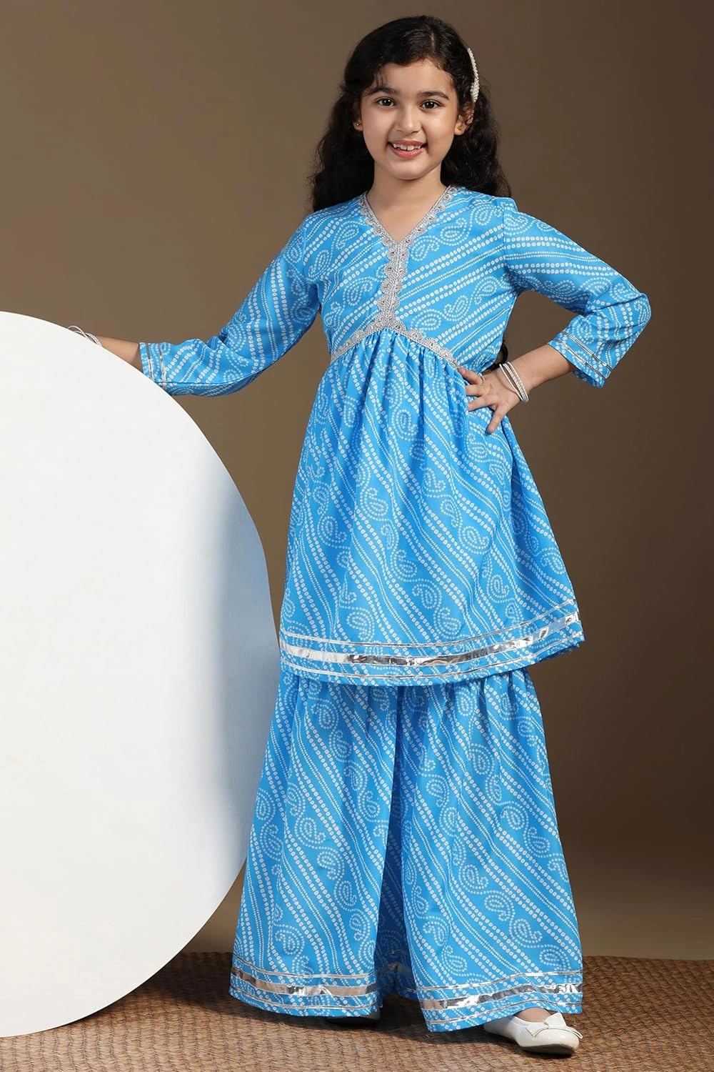 Girl's Cotton Blend Printed Kurta and Pant/Sharara Set|Kurti Pant/Sharara Set|Ethnic Set|Printed Kurta Set