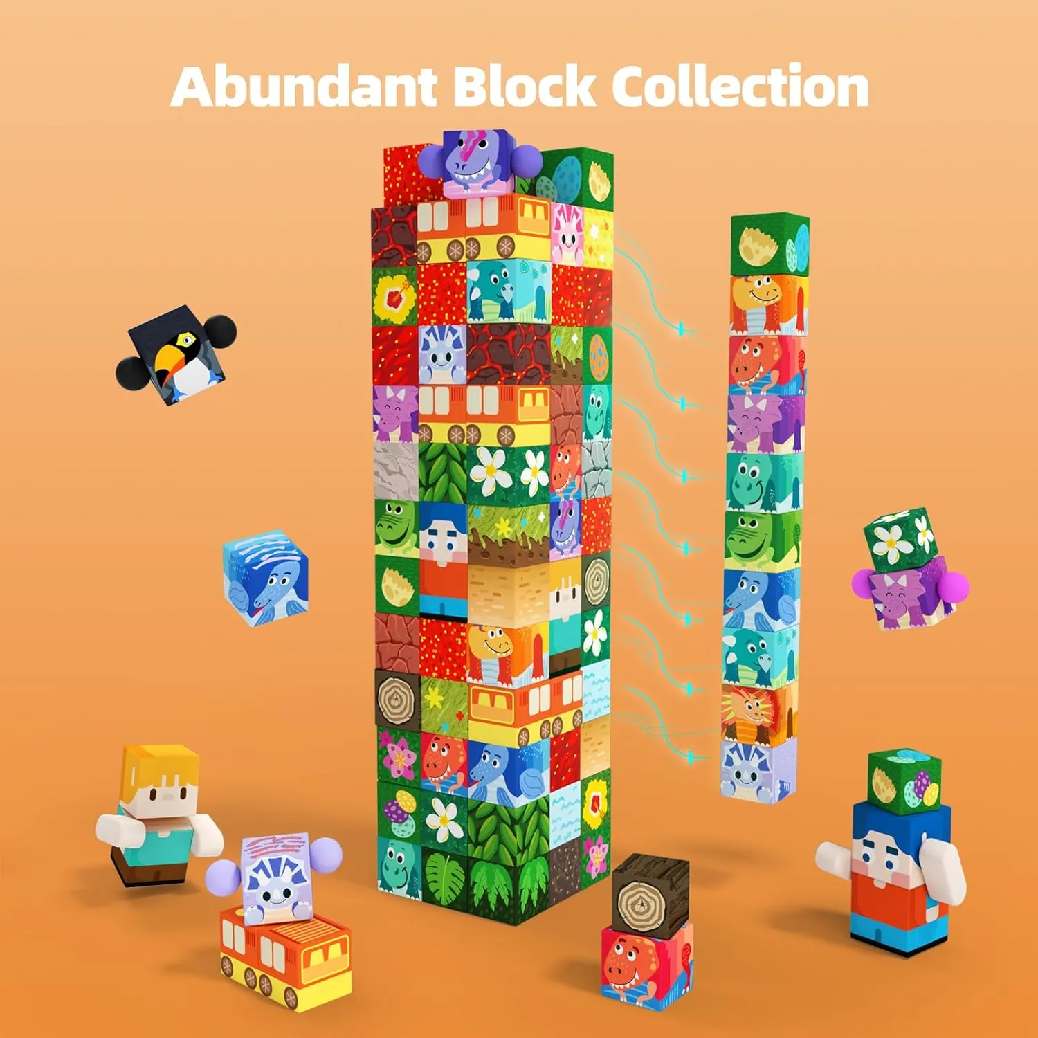 GobiDex 100PCS Magnetic Building Blocks Volcano Dinosaur Set for Toddler, Sensory STEM Toys for Kids Ages 3-5 5-7 4-8, Birthday Gifts for 3  Year Old Boys Girls Kids