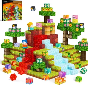GobiDex 100PCS Magnetic Building Blocks Volcano Dinosaur Set for Toddler, Sensory STEM Toys for Kids Ages 3-5 5-7 4-8, Birthday Gifts for 3  Year Old Boys Girls Kids