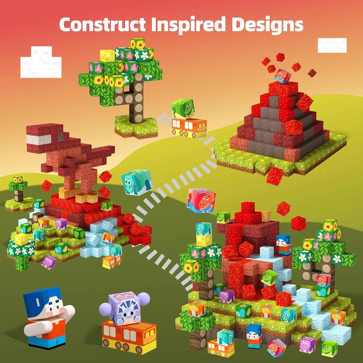 GobiDex Magnetic Blocks Kids Building Toys for Boys Girls 3 , Game-Based Build Jurassic MagWonder with Magnet Construction Dinosaur Toys, Upgraded STEM Sensory Gift for Birthday