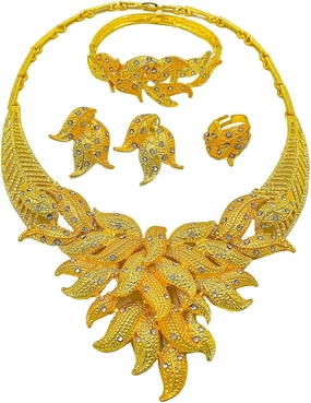 Gold Necklace Jewelry Set Dubai Gold Bracelet Earrings Ring Accessories Bridal Jewelry Set for Women Wedding